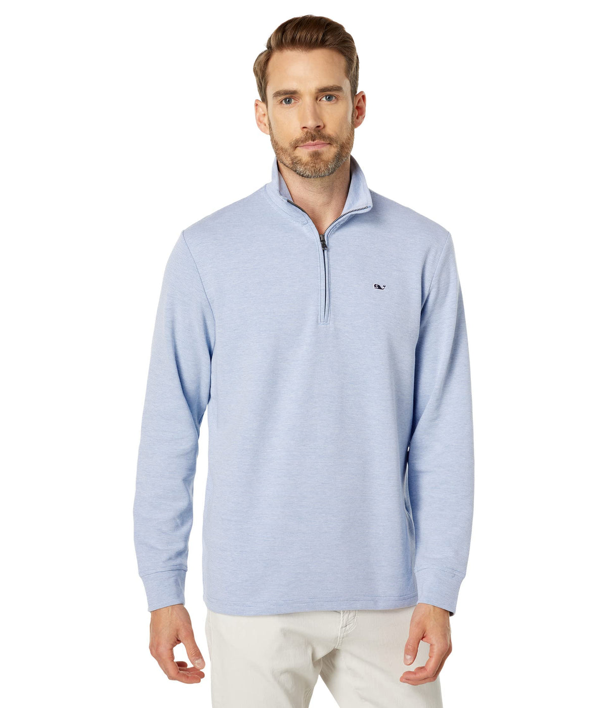 vineyard vines Men's Saltwater Quarter-Zip Pullover Sweater, Jake Blue, Small