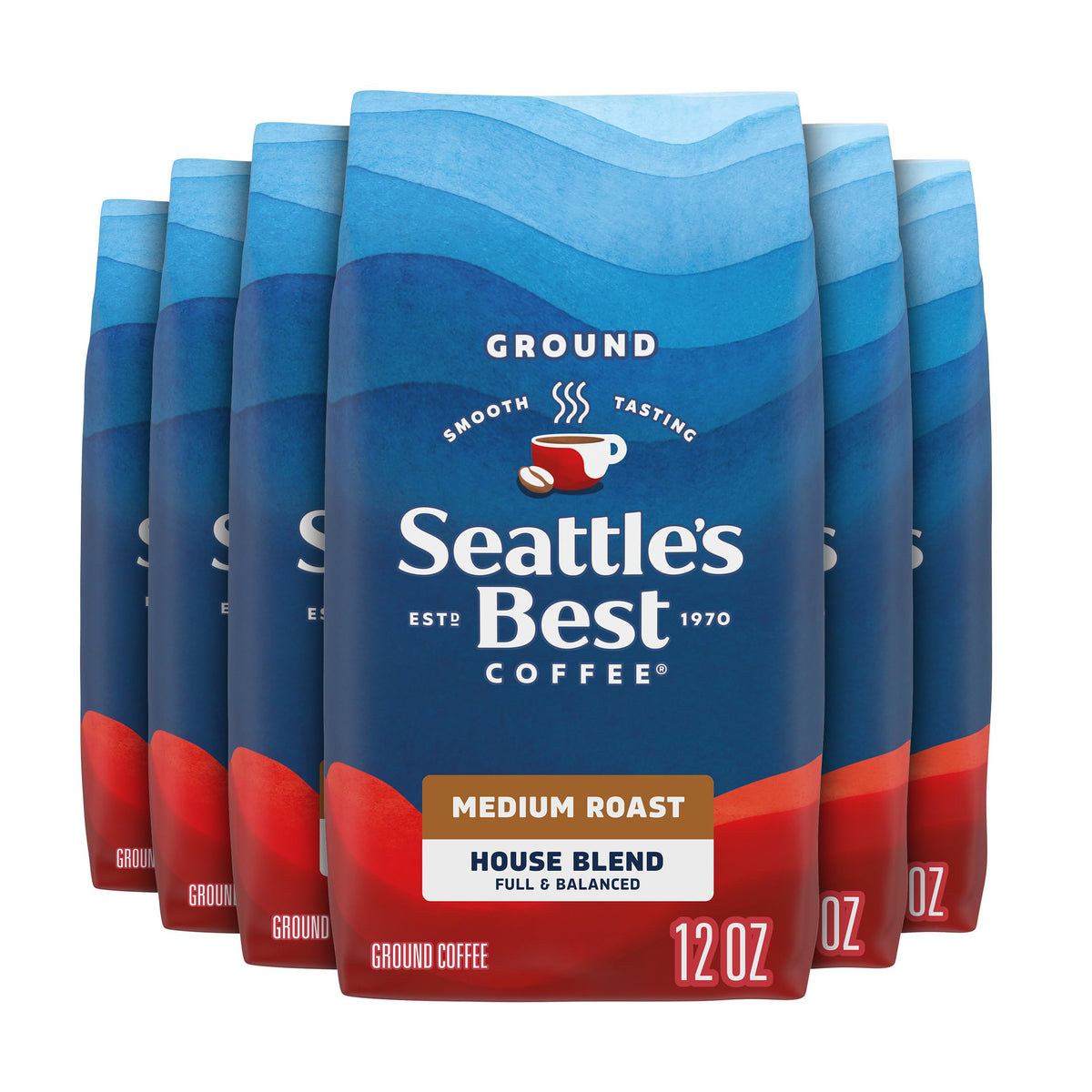 Seattle's Best Coffee House Blend Medium Roast Ground Coffee, 6 Bags 12 oz