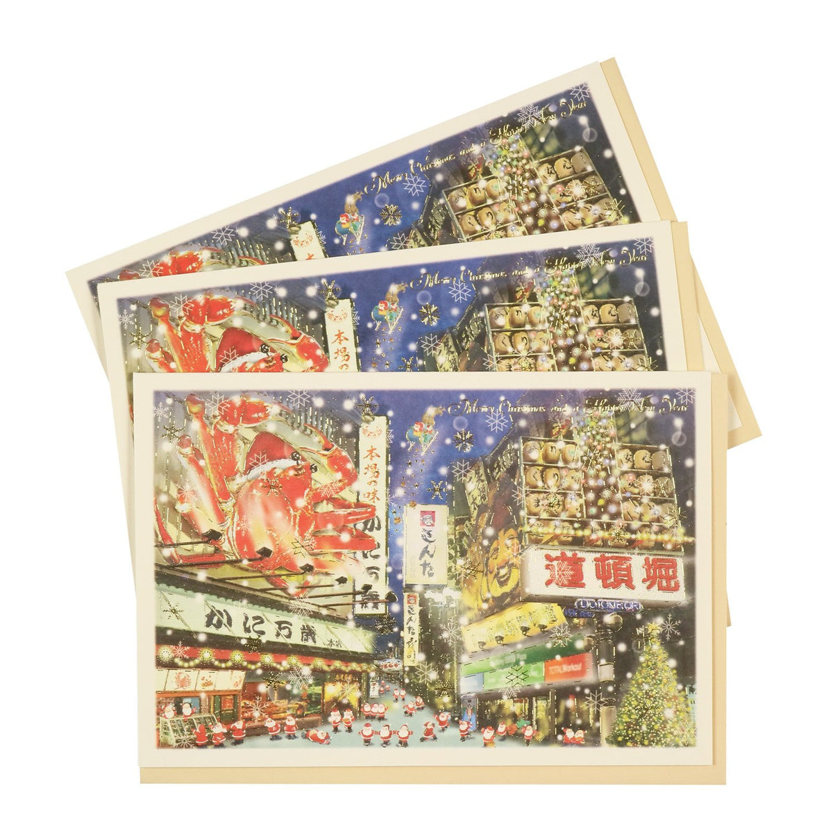 Mini Santa Greeting Life Christmas Card Set of 3 Sepia Osaka Dotonbori S-378-AM