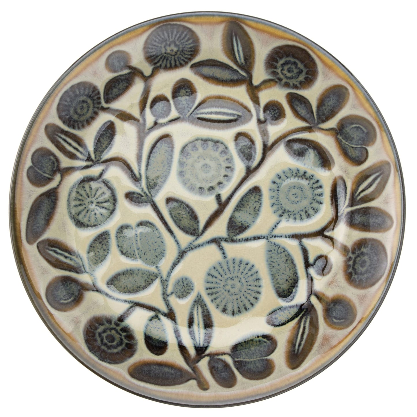みのる陶器(Minorutouki) Marusan Kondo 21802 Curry Pasta, Flowers and Olives, Folk Art, Scandinavian Vintage Double-Sided Design, Home, Cafe, Tableware, Plate, Classic, Made in Japan