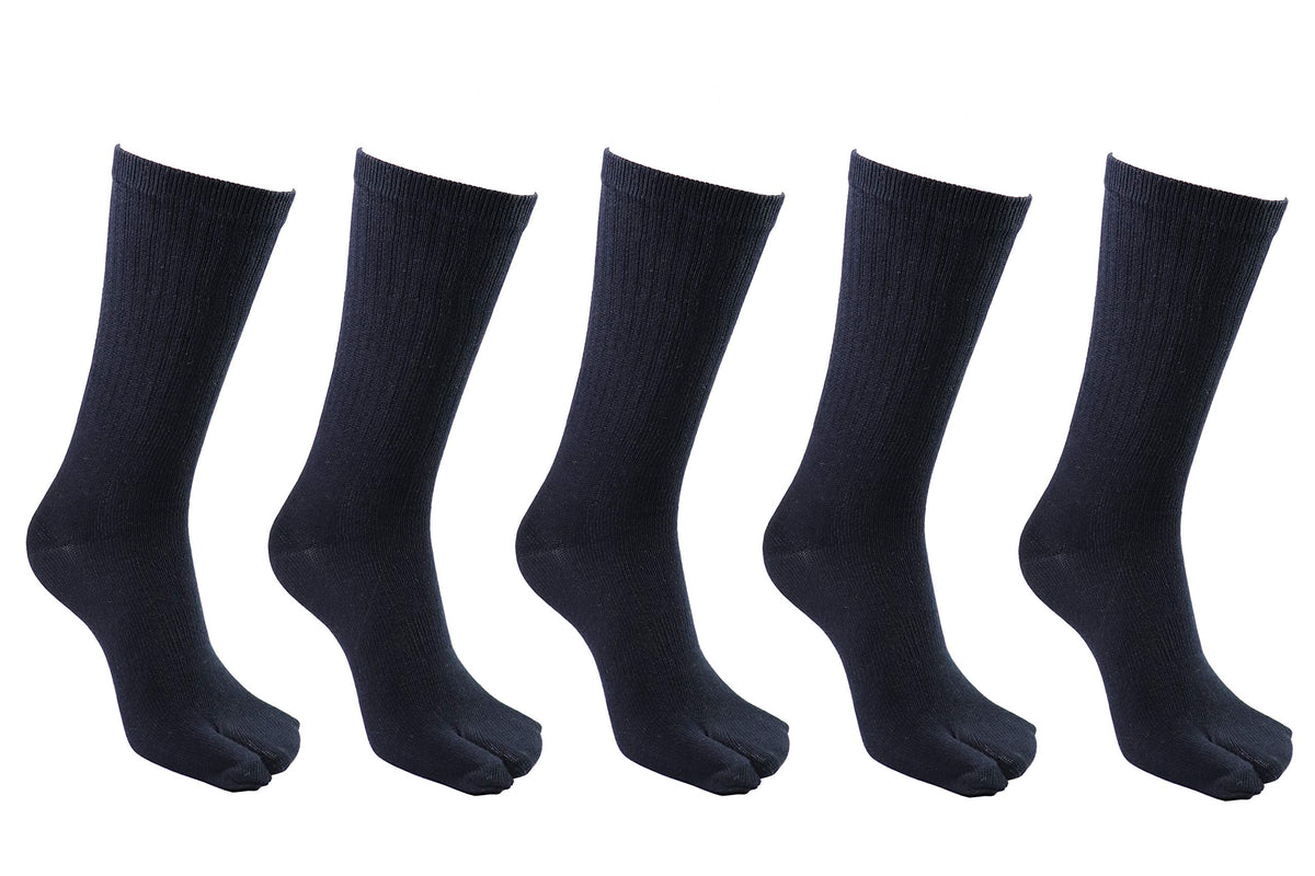 Marukin Hompo Men's 2 Toe Sandal Toe Flip Flops Toe Japanese Tabi Toe Socks, 5 Pairs Pack - Black