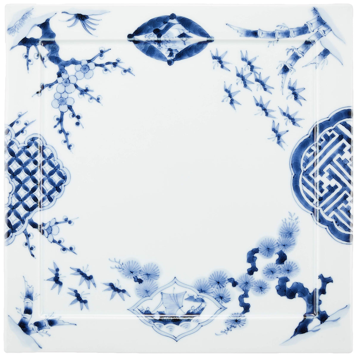 有田焼うつわ紀行(Aritayaki Utsuwa) Arita Ware 97346 Takaraisen Kiln Square Dinner Plate, Old Dyed Matsutake Plum