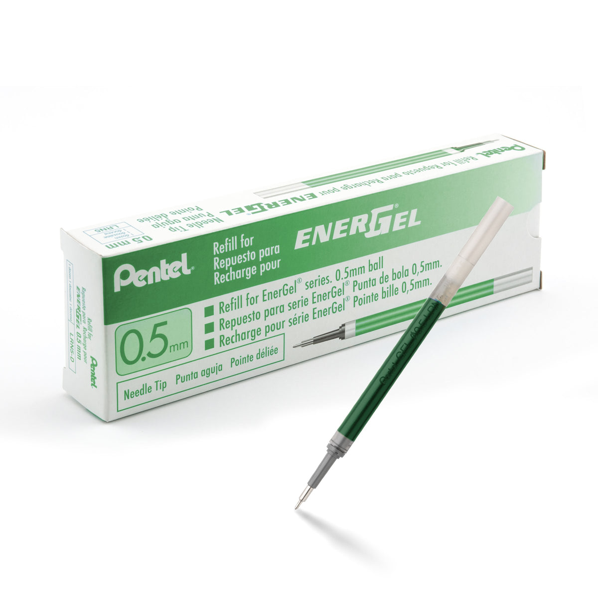 Pentel Refill Ink for EnerGel Gel Pen, (0.5mm), Needle Tip, Green Ink, Box of 12 (LRN5-D)