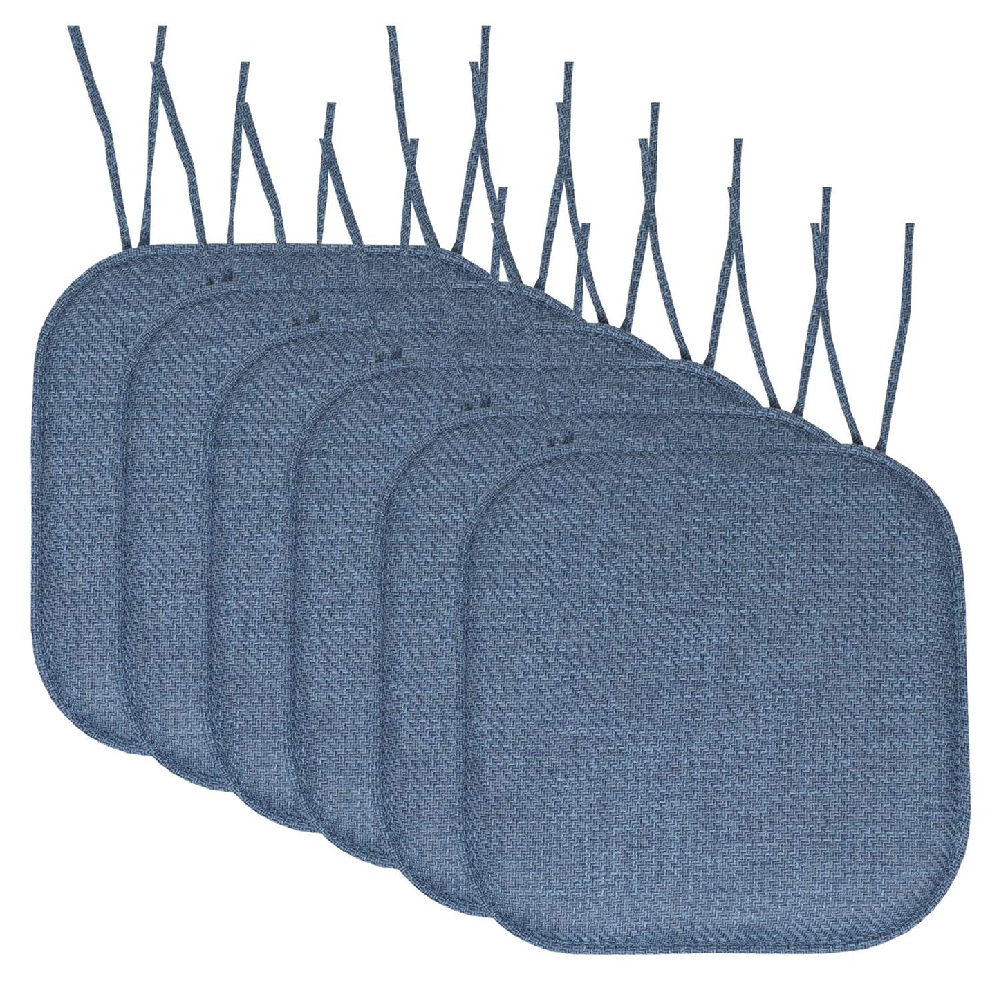 Sweet Home Collection Chair Cushion Memory Foam Pads with Ties Honeycomb Pattern Slip Non Skid Rubber Back Rounded Square 16" x 16" Seat Cover, 6 Count (Pack of 1)