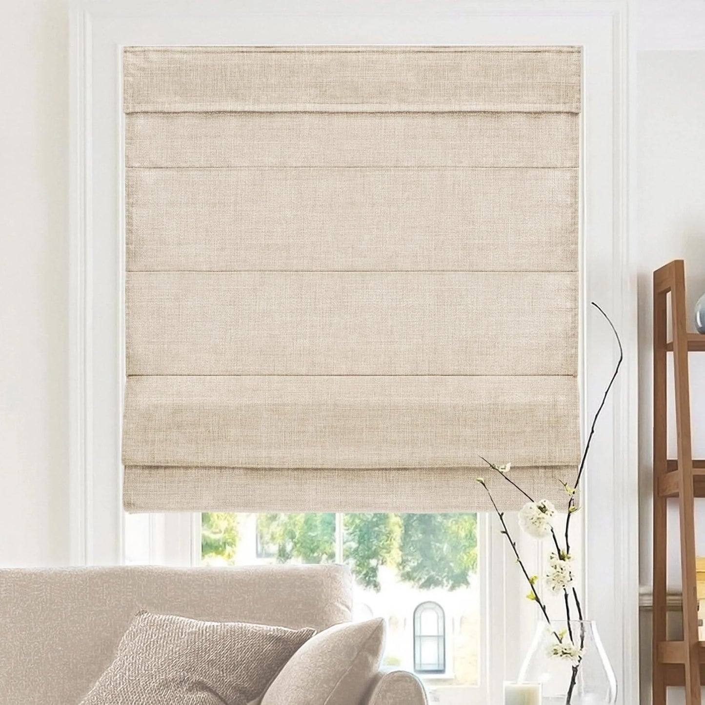 Chicology Cordless Roman Window Shade, Belgian Flax, 34"W x 64"H