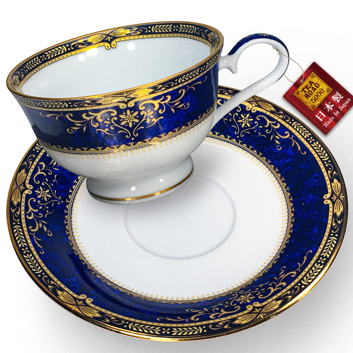 New Royal Blue Cup & Saucer for Both Tea and Coffee, Made in Japan, 4.2 fl oz (120 cc), White Porcelain