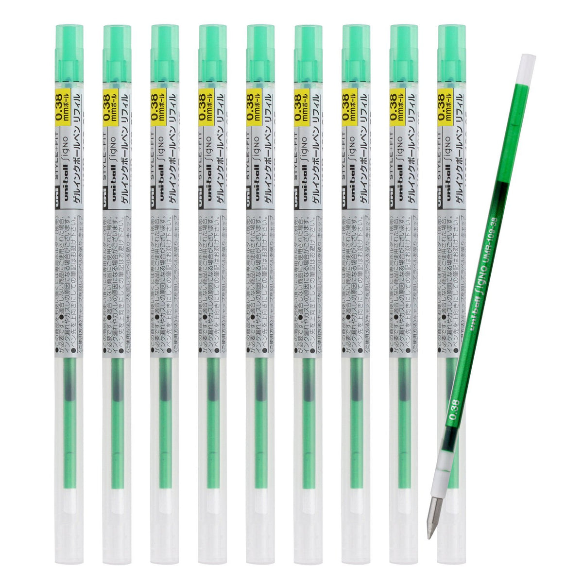 Mitsubishi Pencil Ballpoint Pen Refill Style Fit Signo 0.38 Green 10 Count UMR109386
