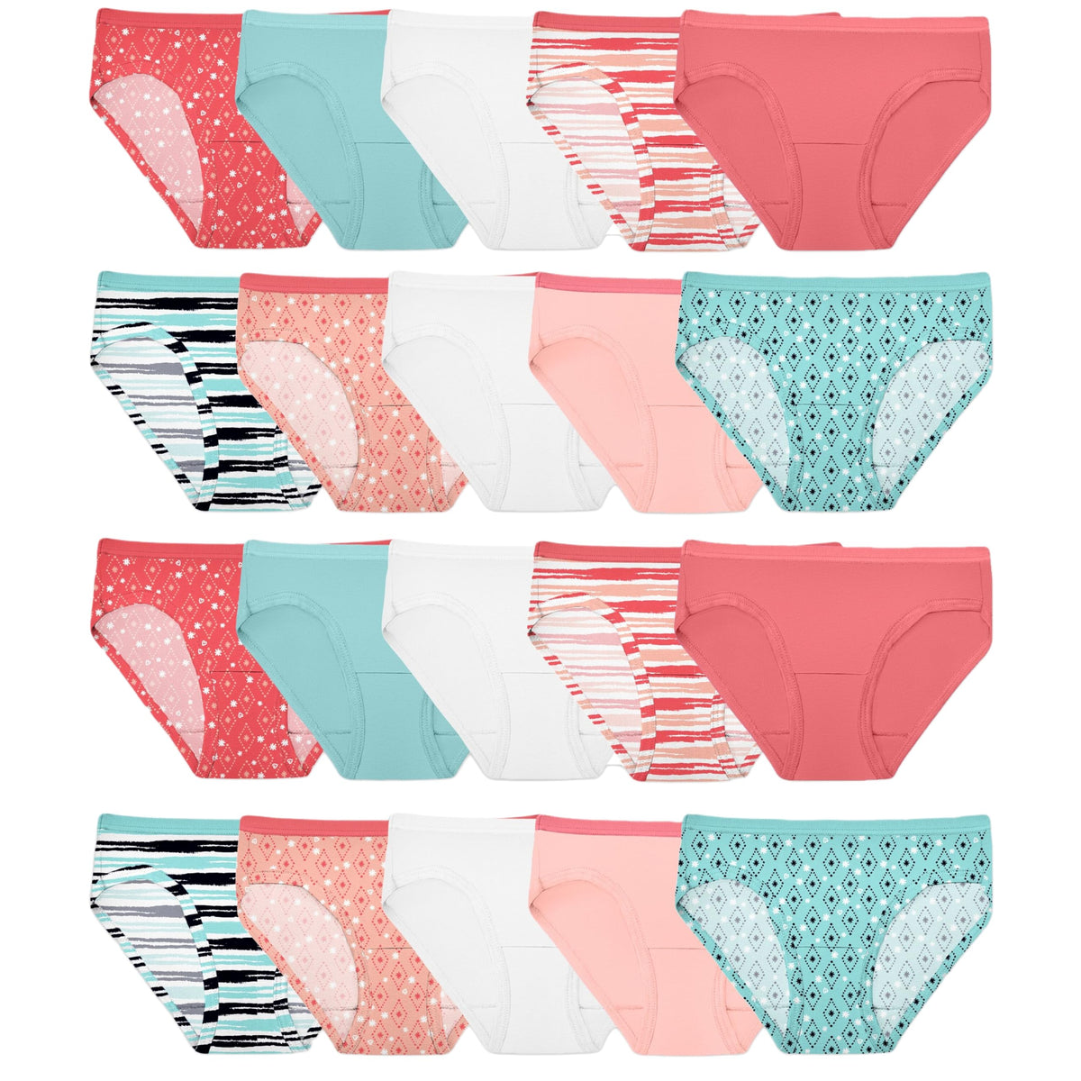 Fruit of the Loom Girls' Cotton Hipster Underwear, 20 Pack-Fashion Assorted, 12