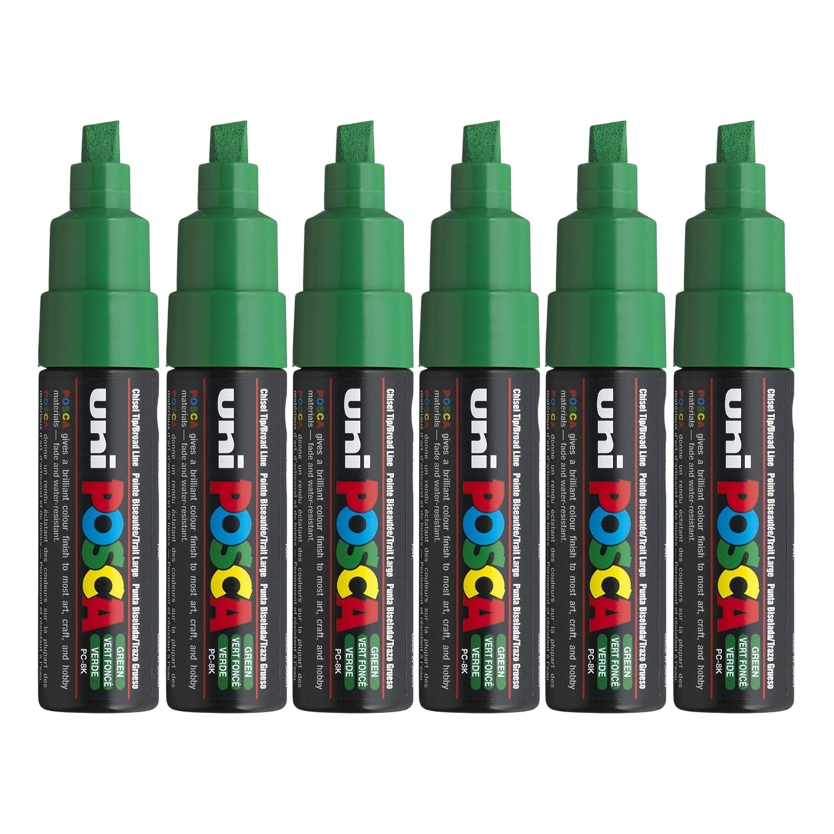 UNI POSCA PC-8K CHISEL TIP MARKER PEN- GREEN (BOX OF 6)