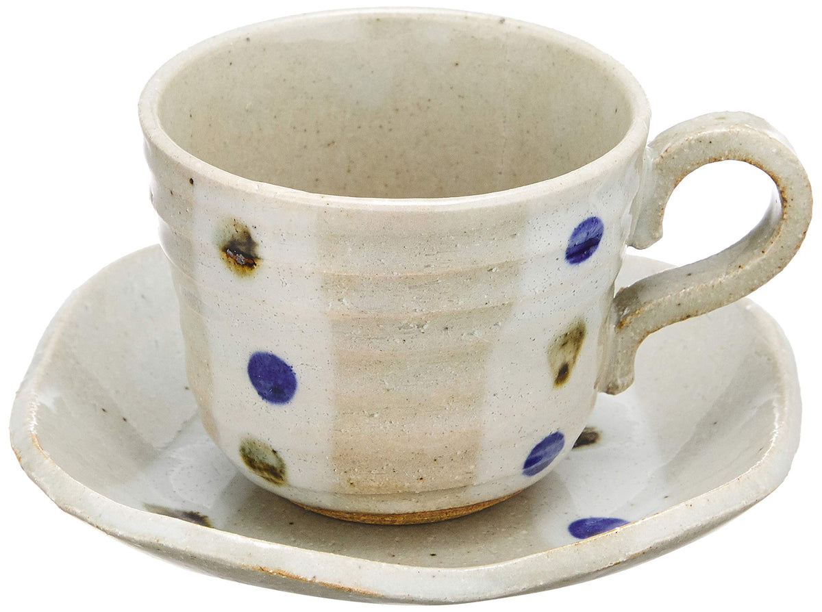 Mino Ware Coffee Bowl Plate, Two-Color Polka Dot, Made in Japan