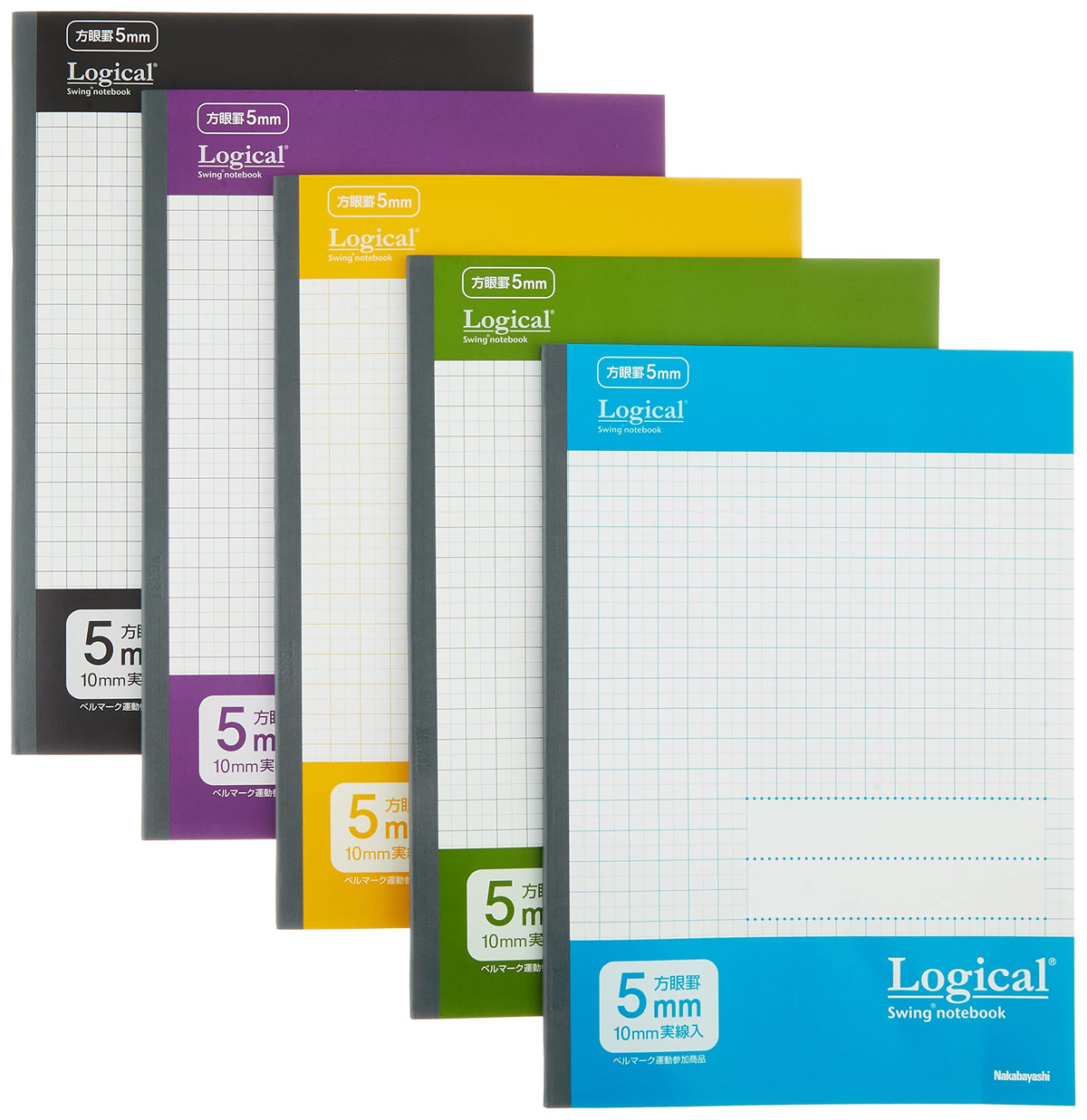 Nakabayashi HB5-H511-5P Swinggogical Antibacterial Cover Notebook, Semi B5, 0.2 inch (5 mm) Ruled, 30 Sheets, Casual Color, Pack of 5