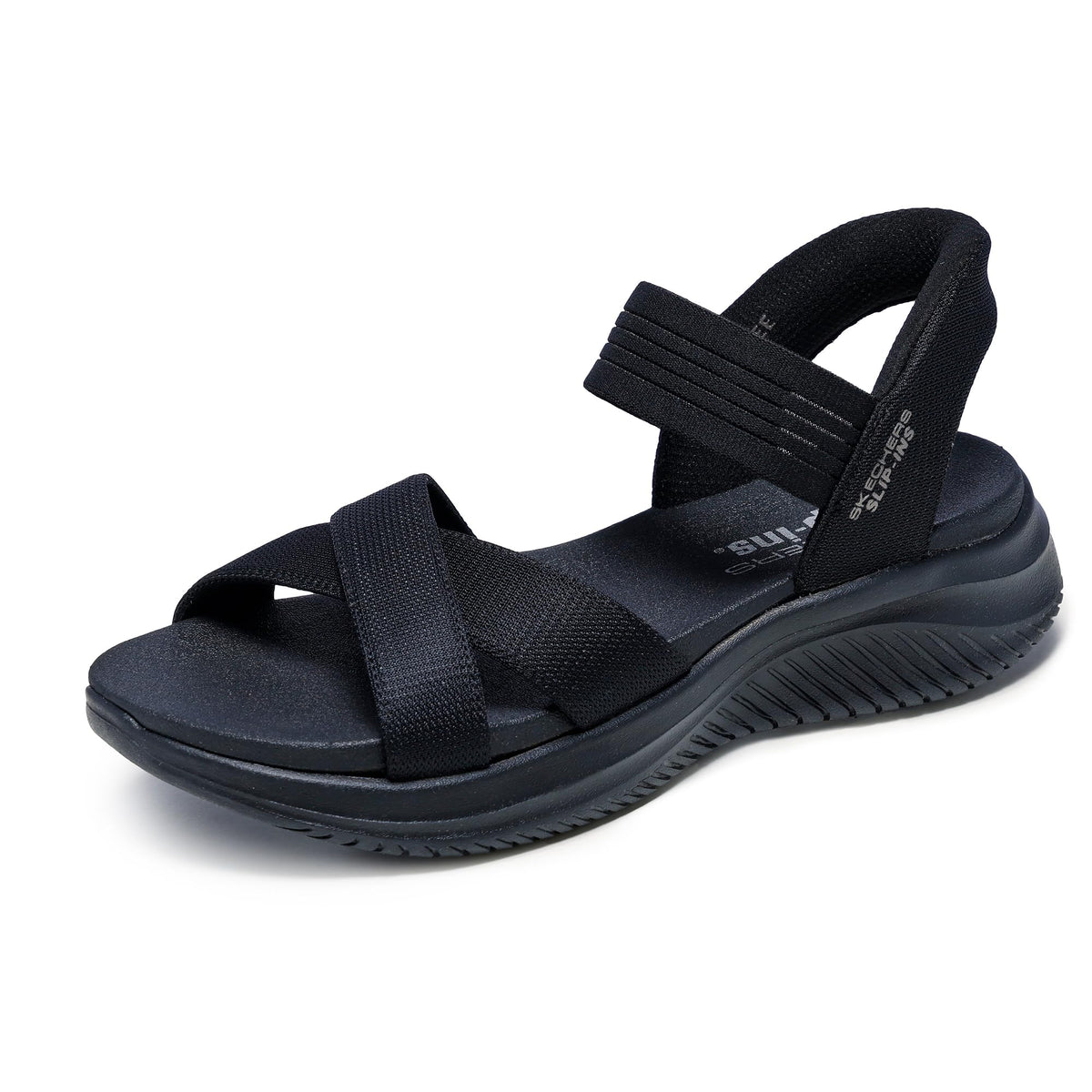 Skechers Women's ULTRA FLEX 3.0 - NEVER NETTER Hands Free Slip-Ins Sandal, Black/Black, 5.5 M