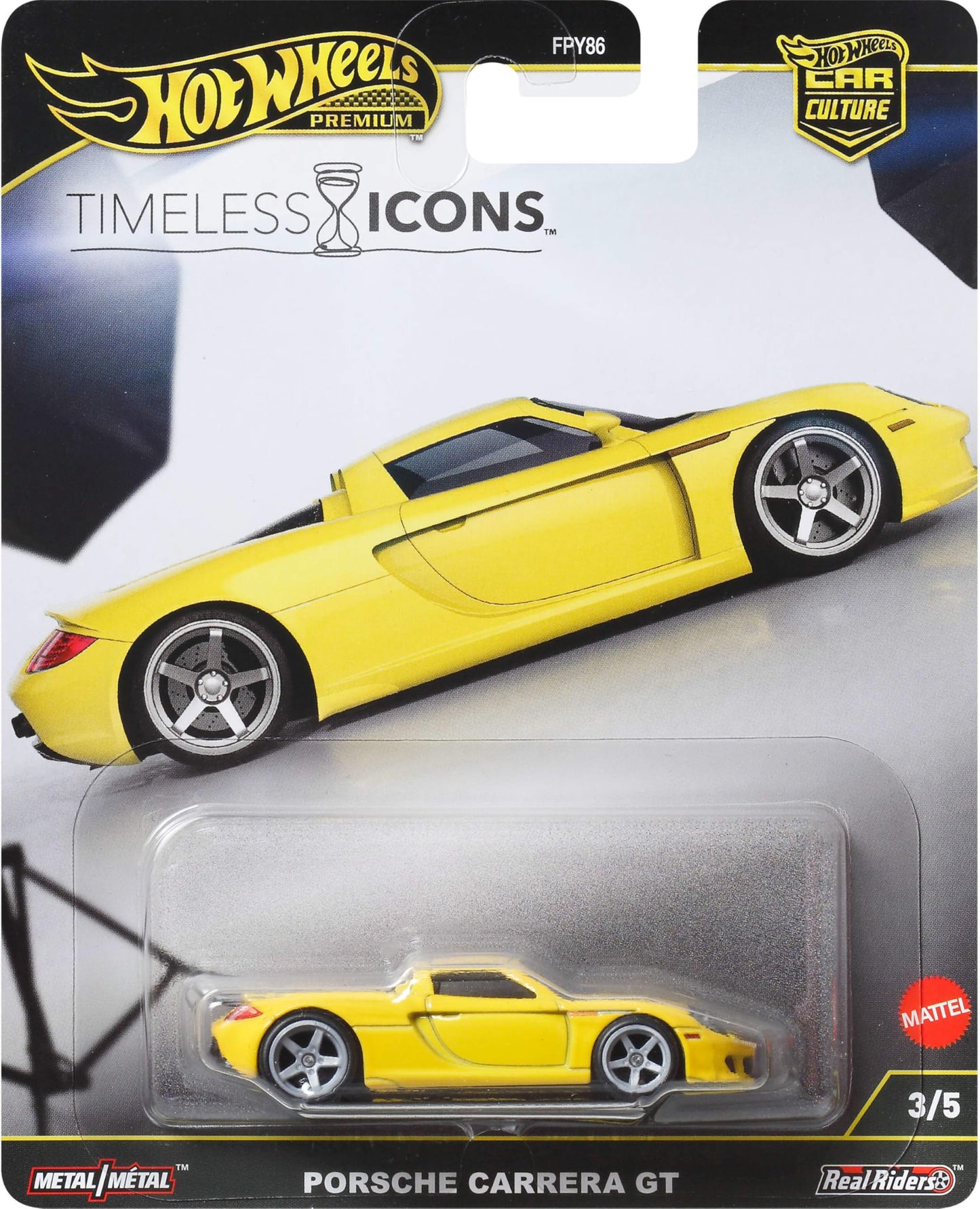 Hot Wheels Premium Car Culture Collectible Toy Car, 1:64 Scale Die-Cast Porsche Carrera GT, Timeless Icons Vehicle with Real Riders Tires