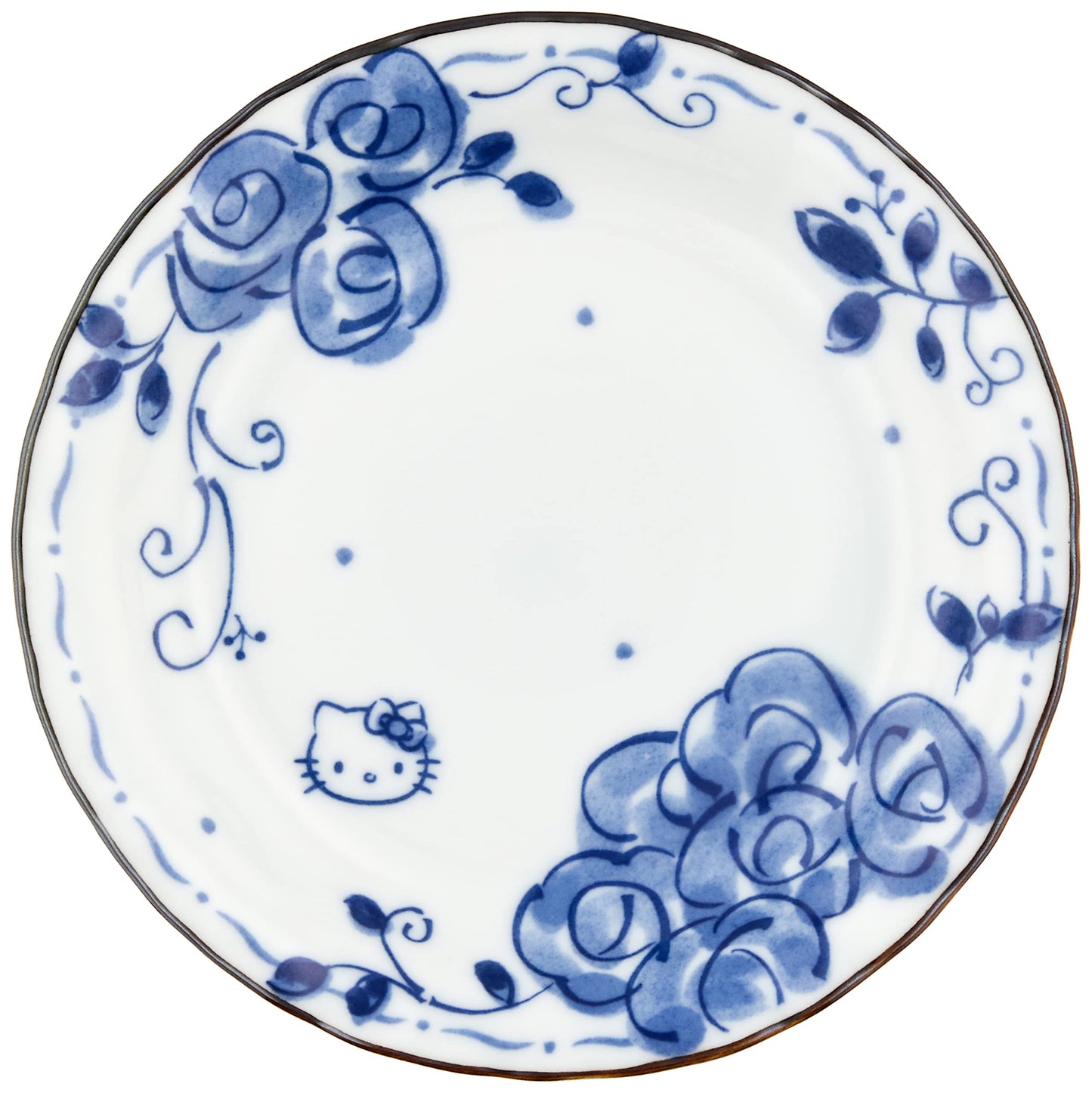 Sanrio 307135 Hello Kitty Blue Rose (Dyed) 5-Size Plate (with Gift Box), Diameter 6.5 inches (16.5 cm), White