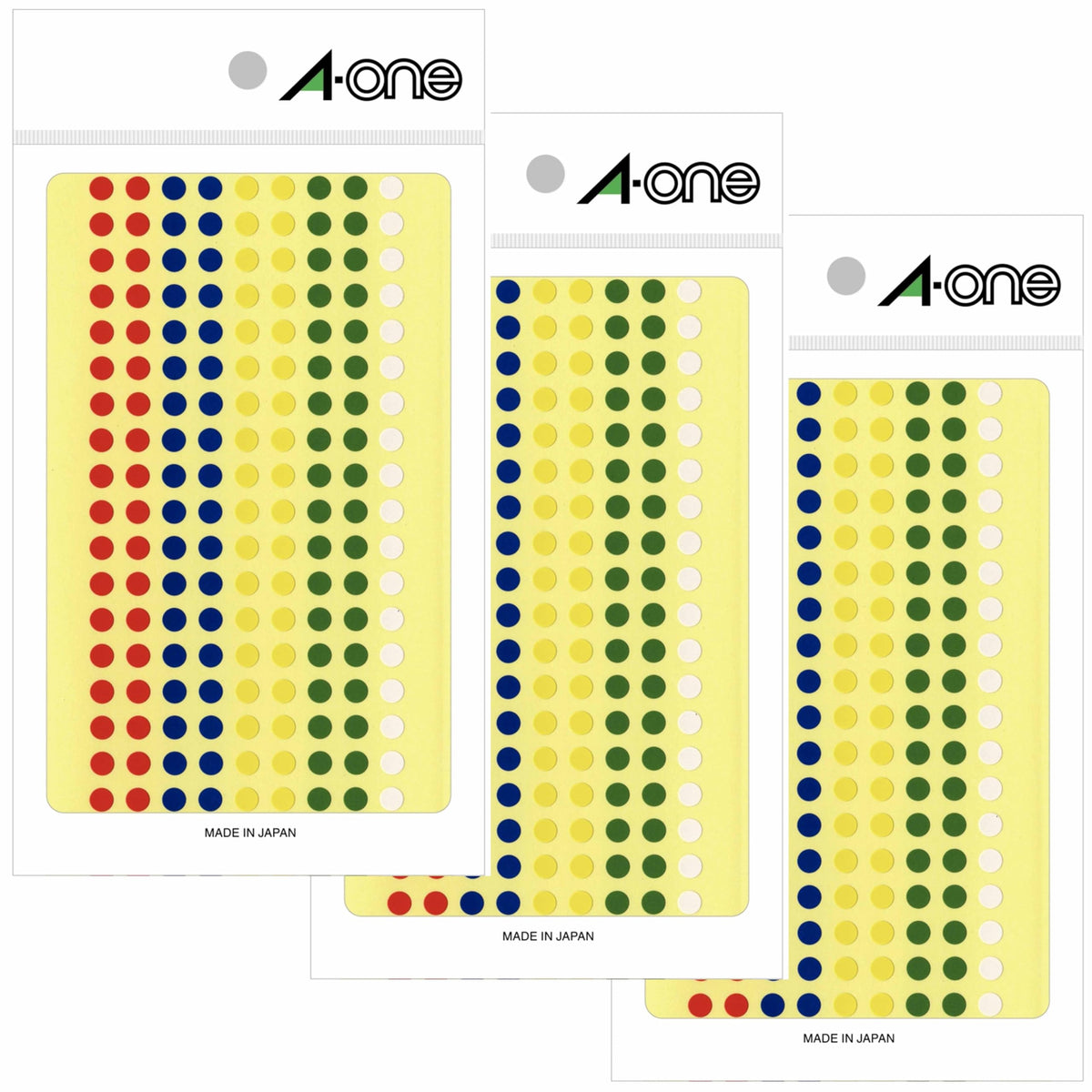 A-one EC07074-3 Color Labels, Assorted, Round, 0.2 inches (5 mm), 7 Sheets, Set of 3