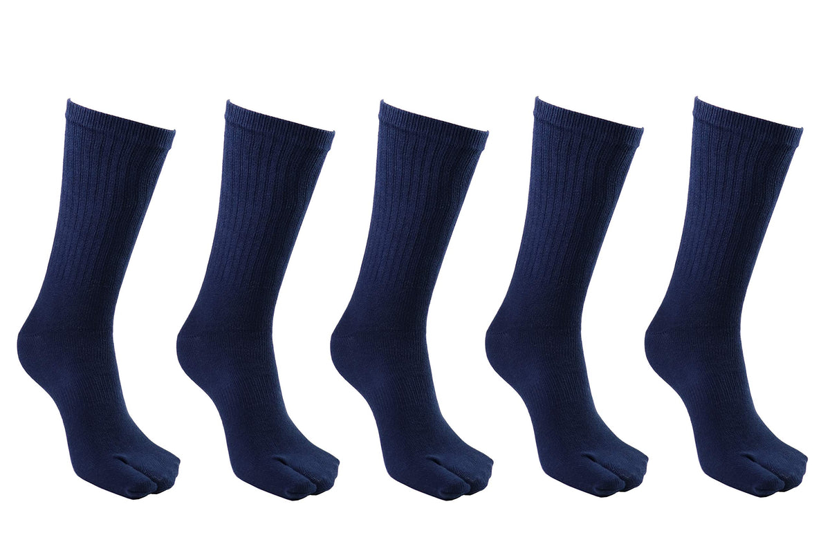 Marukin Hompo Men's 2 Toe Sandal Flip Flops Japanese Tabi Socks, 5 Pairs Pack - Navy Blue