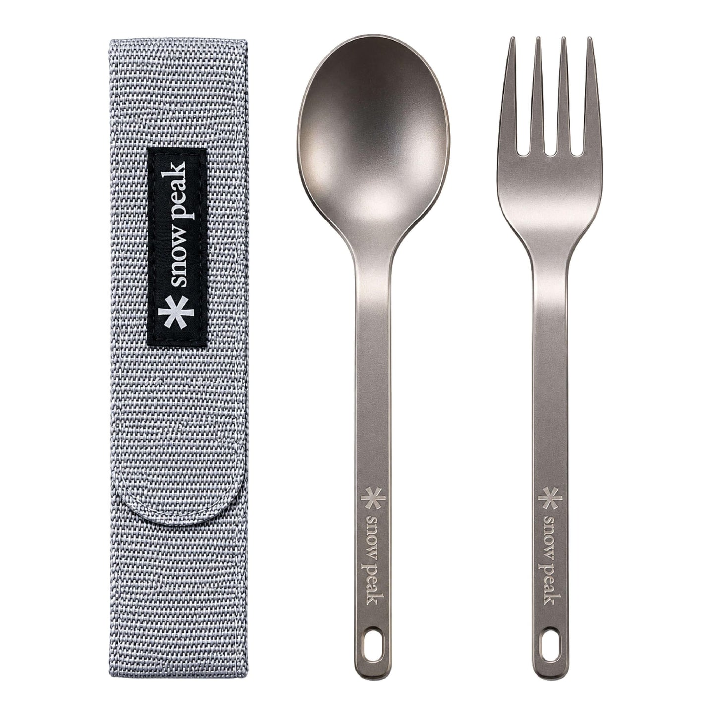 Snow Peak Titanium Fork & Spoon Set, Durable Utensils, Compact, Lightweight, Camping, Hiking, Backpacking, Travel Case
