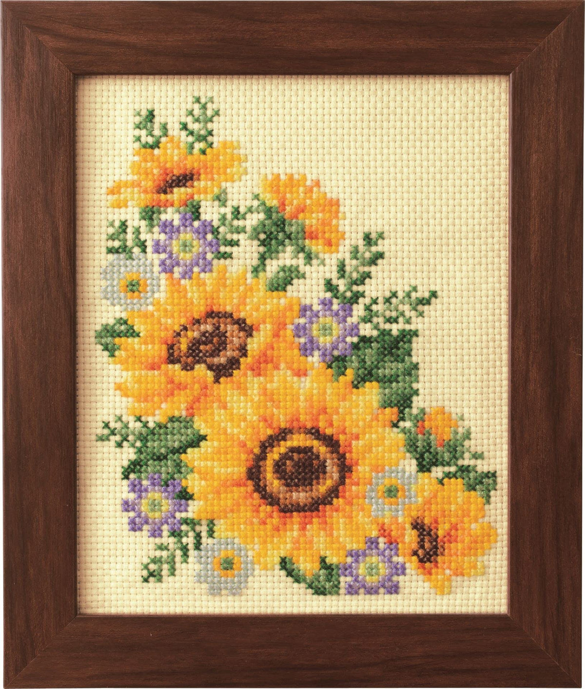 Lecien Cosmo Cross Stitch kit Seasonal Flower Arrangement-Sunflower and Aster (with English Instruction) No.592307 Frame Size 7 1/2" x 6 1/4"