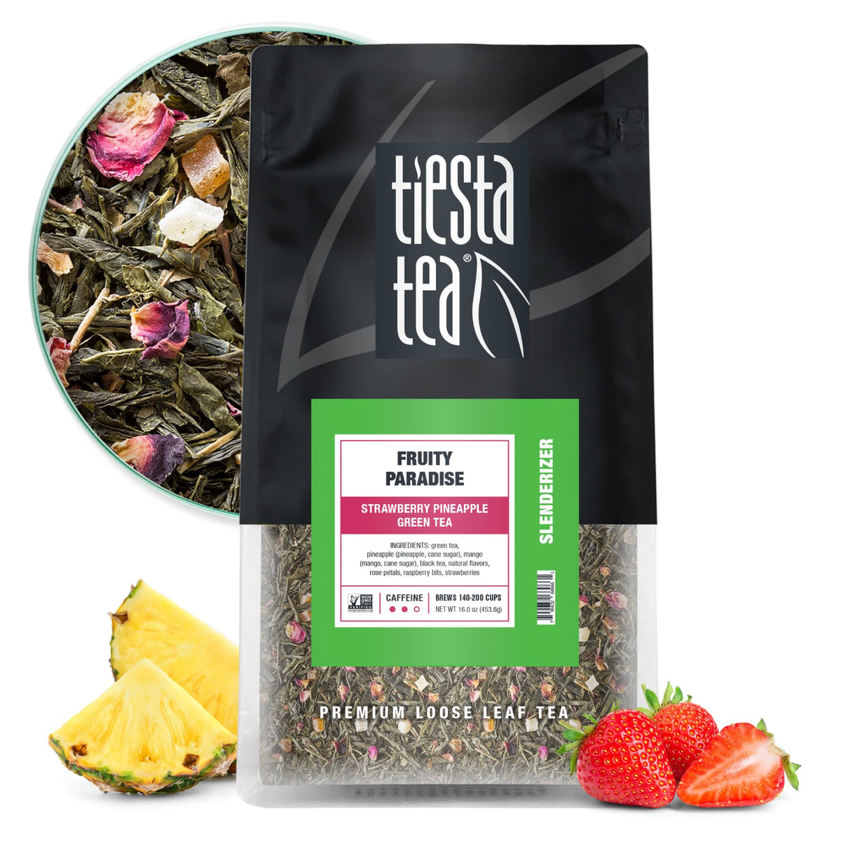 Tiesta Tea - Fruity Paradise, Mother's Day Loose Leaf, Strawberry Pineapple Green Tea, Premium Medium Caffeinated Green Blend, Make Hot or Iced & Brews Up to 200 Cups, 16oz Resealable Bulk Pouch