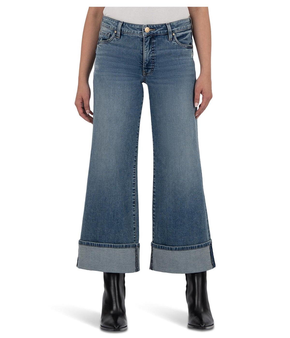 KUT from the Kloth, Womens, Petite Meg High Rise Fab AB Wide Legs Roll Up Regular Hem, Incontrovertible, Size: 10P, Inseam: 28.75