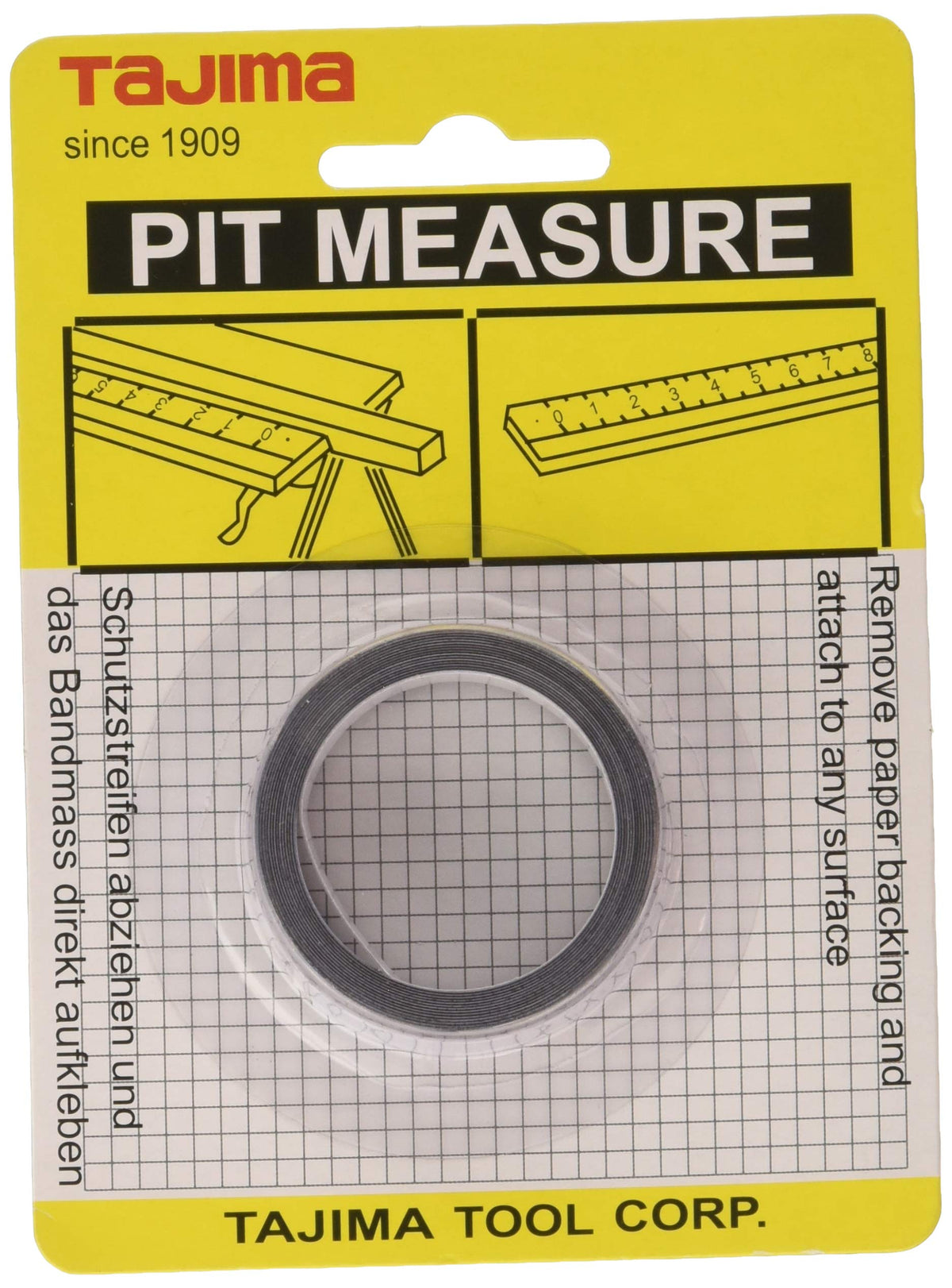 Tajima PIT-20BL Convex Pit Measure, 6.6 ft (2 m), 0.5 inch (13 mm) Wide, Metric Scale, White