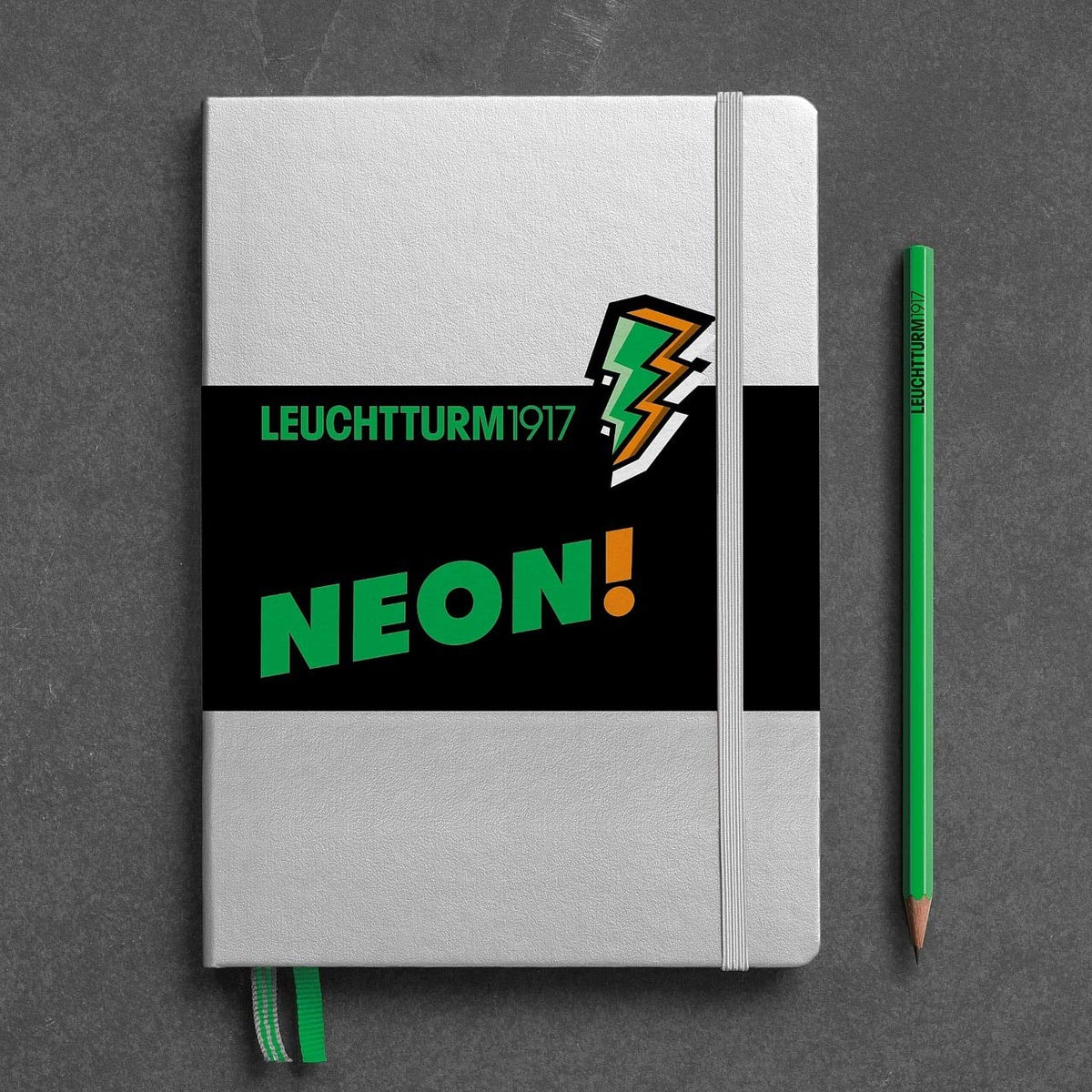 LEUCHTTURM1917 NEON! Special Edition - Medium A5 Dotted Hardcover Notebook (Silver & Neon Green) - 251 Numbered Pages