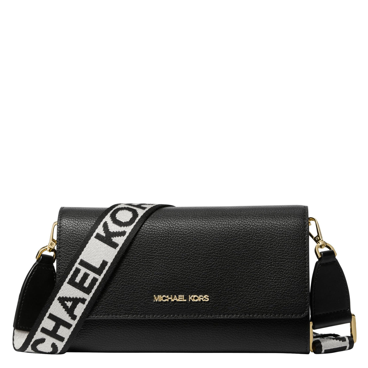 Michael Kors Women's Jet Set Large Wallet Crossbody Bag, Gold-Tone Hardware/Leather/Black