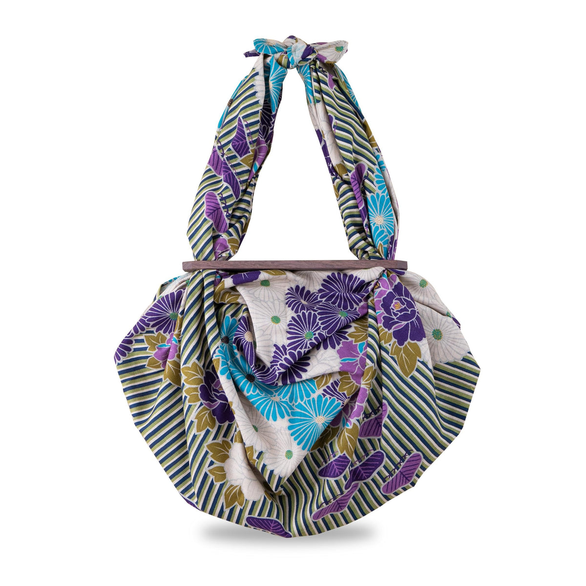 NOREN Furoshiki Wrapping Cloth Bag and Handle Set (Retro Flower Purple / 39.4 inch) Handbag Japanese Tote Bag Reusable Folding Bag with Pockets/Made in Japan 100% Cotton Japanese Kimono Desigh