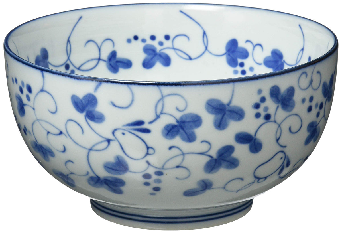 (Ichikyu) Mino Ware 131-1216 Blue Porcelain Decorative Noodle Bowl, Diameter 6.5 x Height 3.3 inches, 16.9 oz Capacity, Dishwasher & Microwave Safe, Made in Japan