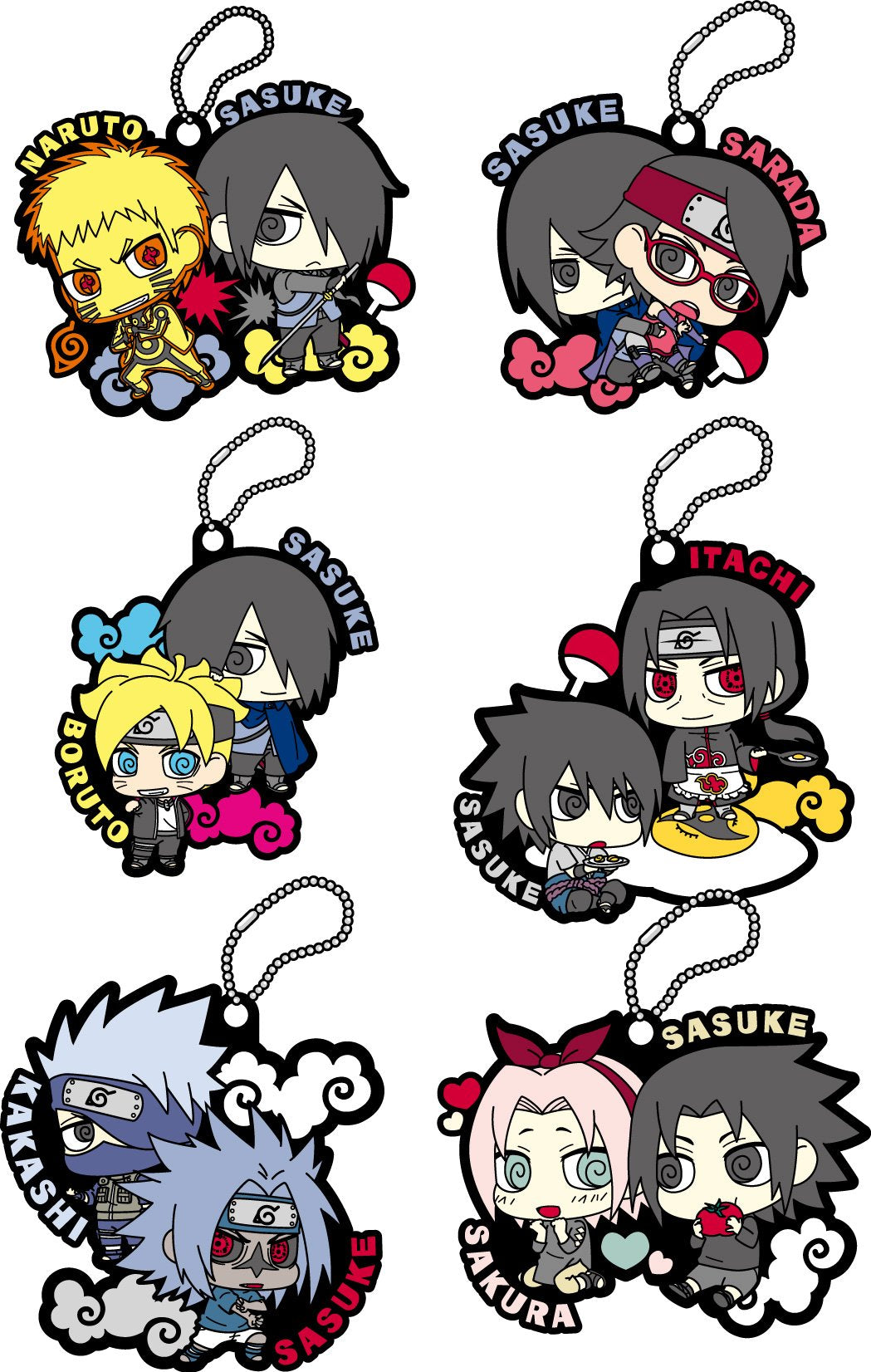 Naruto Shippuden Sasuke Two Man Cell Trading Rubber Strap Mascot 6 piece Display Box