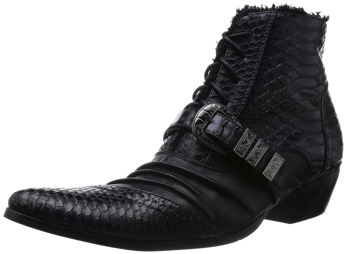 Endevice Men's Enamel Feel Python Embossed Side Belt Lace-up Short boots, Black, 41 EU (US Men's 8.5 M)