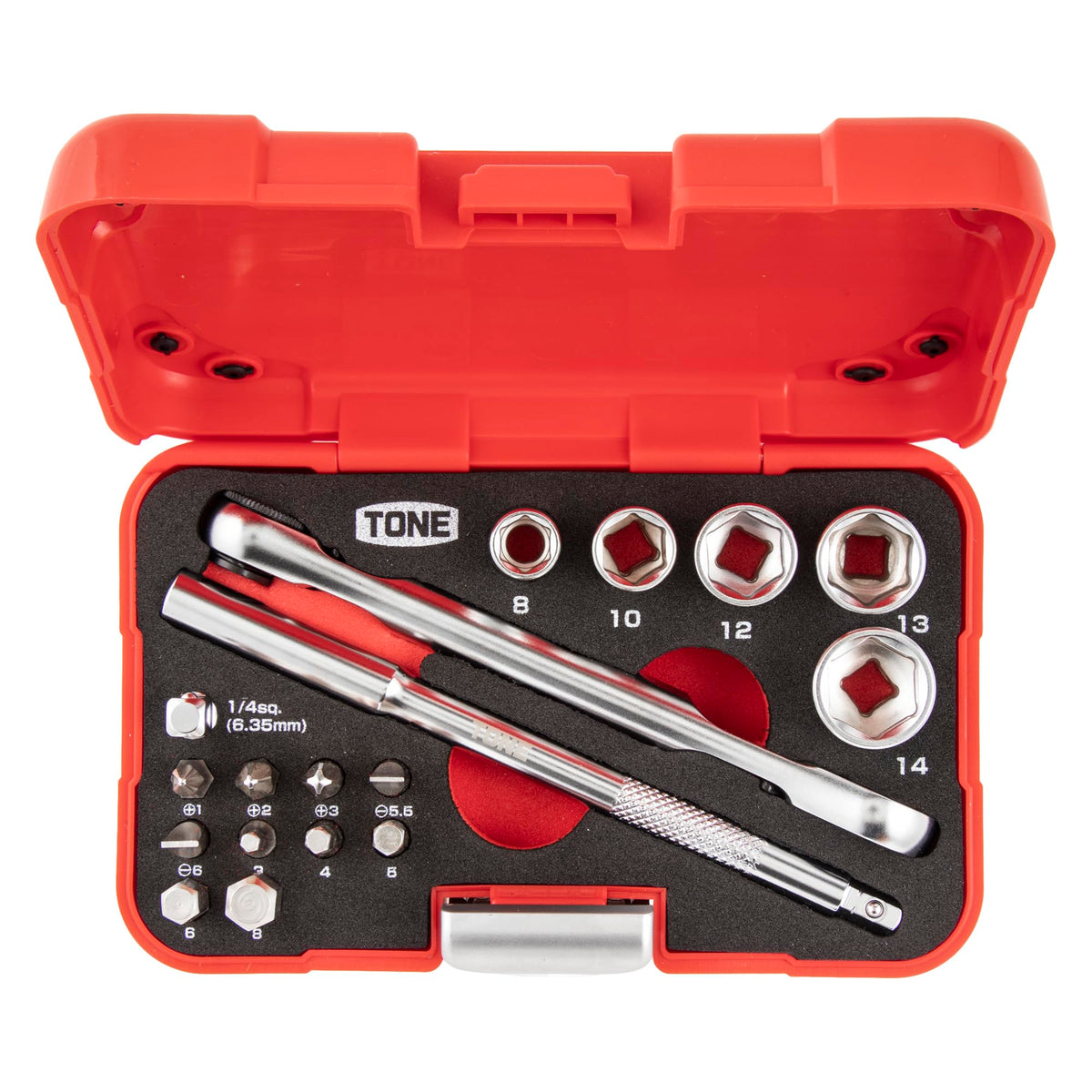 TONE Socket Wrench Bit Set MIX21620P 1/4" Inch Drive & 1/4" Hex Shank Bit Red 18-Piece