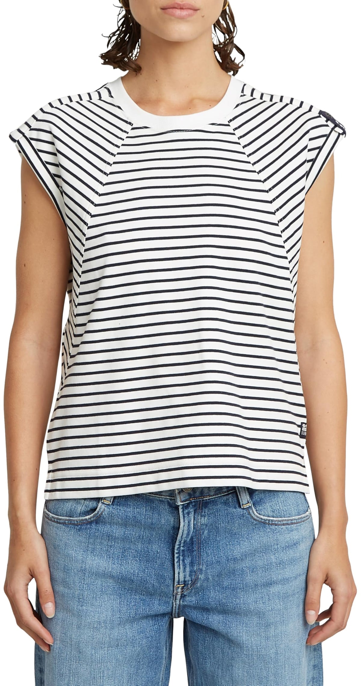 G-STAR Seam Detail Loose T-Shirt Women's Striped Top, Multicolor (Lt Chalk/Osaka Blue Stripe D26457-d979-h315), M