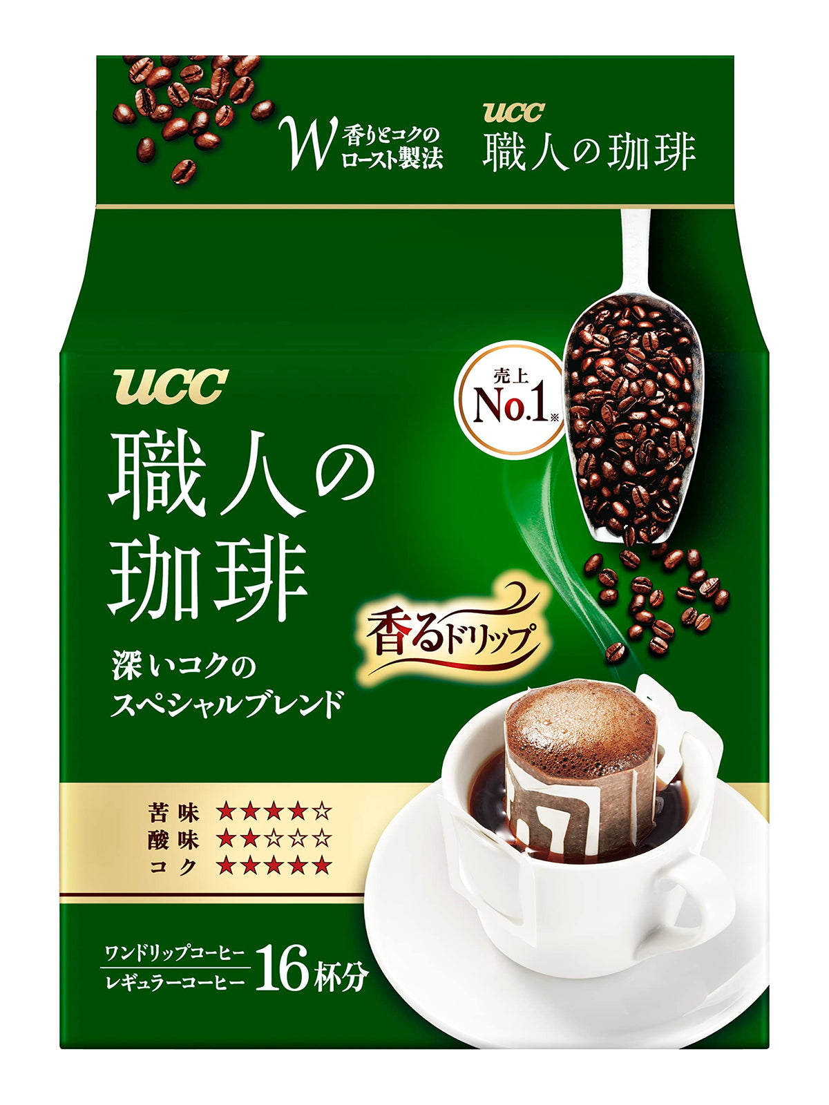 UCC Shokunin Coffee, Single Serve Japanese Style Pour Over Coffee, Imported from Japan, 16 individual bags, 0.25 Oz (7 g) per bag