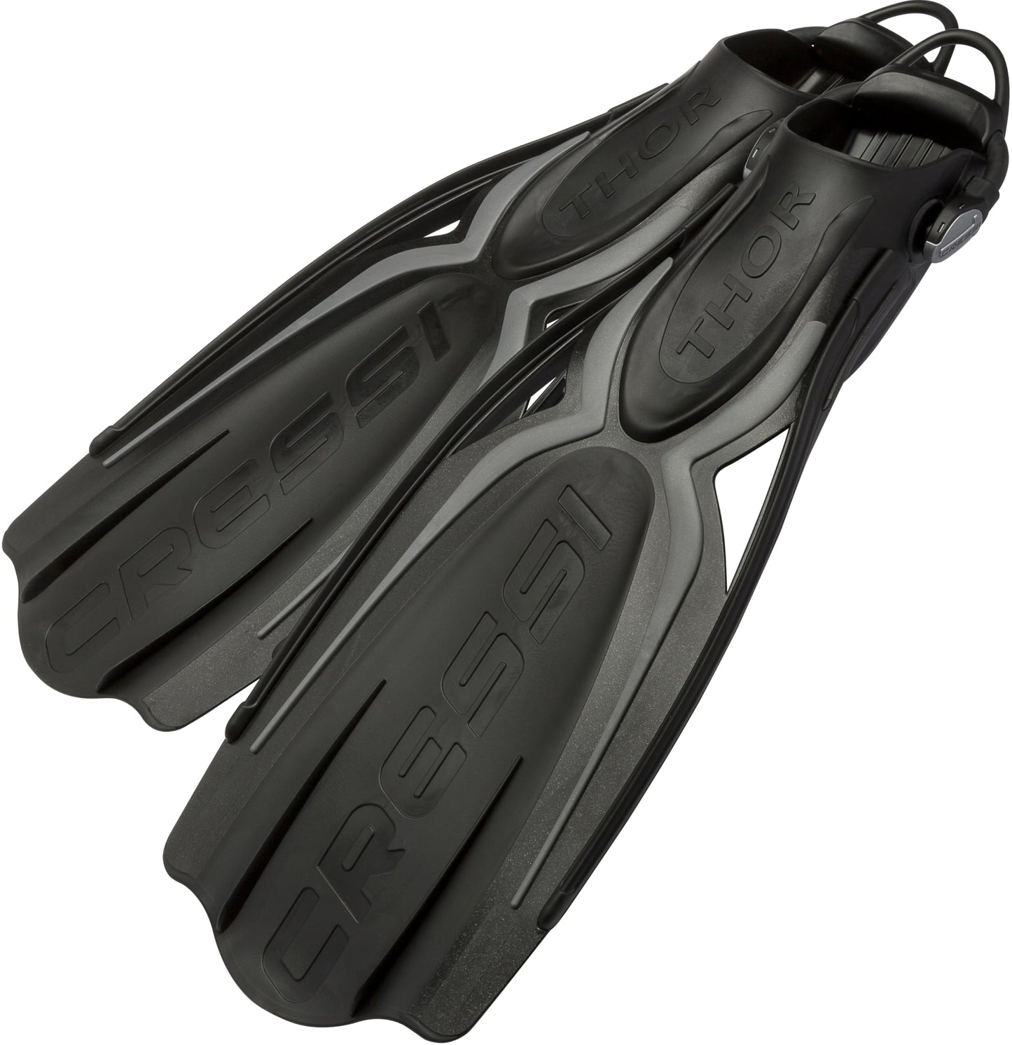 Cressi Thor EBS Adjustable Open Heel Fins, Black/Grey, S/M