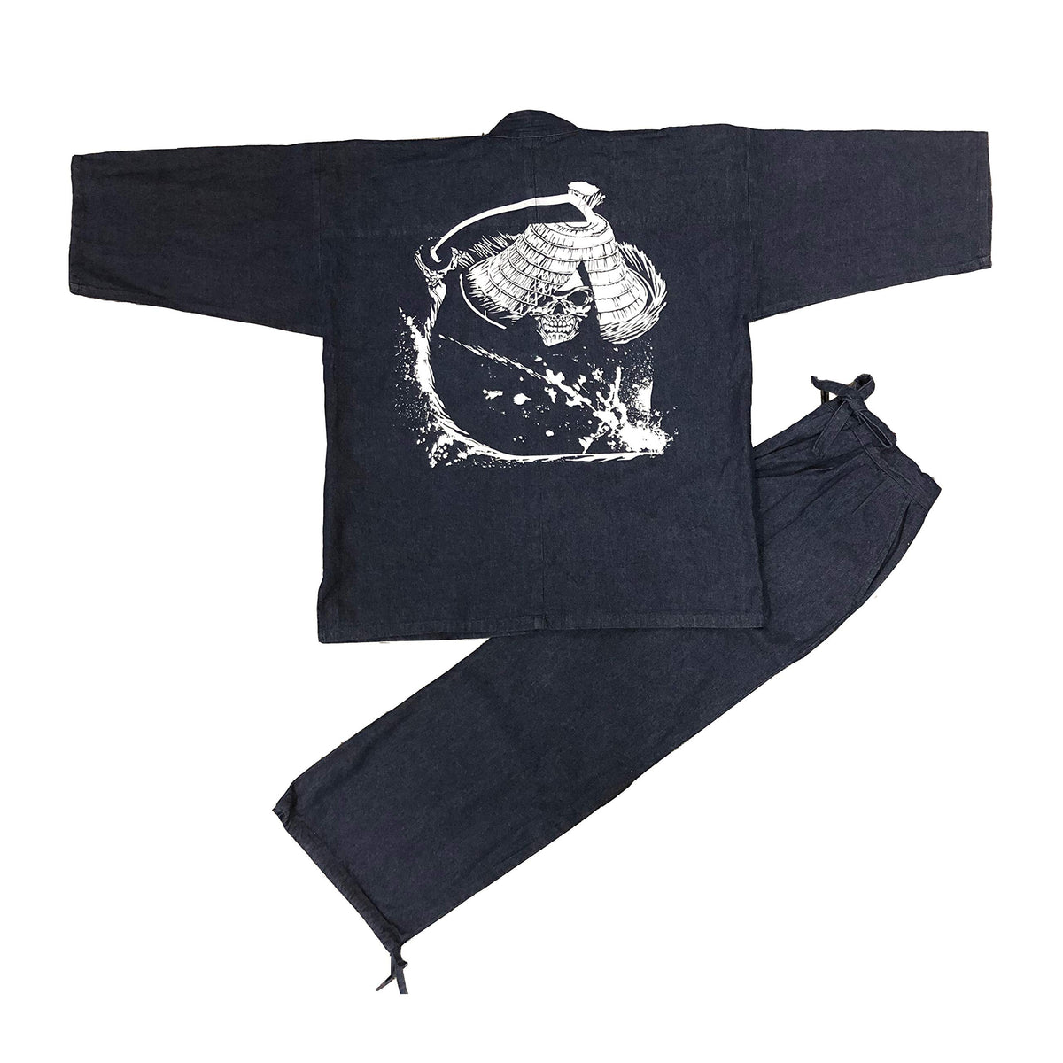 Edoten Men's Japan Denim Samue Pattern printed XL.Navy Samurai Skull 110.