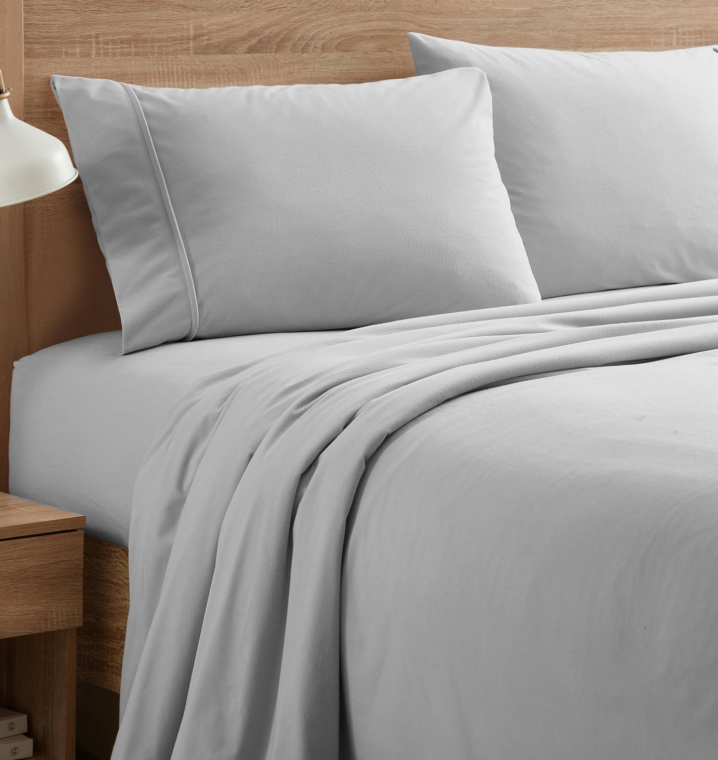 Sweet Home Collection Flannel Sheet Set, Silver Queen, Deep Pocket Soft Brushed Microfiber All-Season Bedding with Fitted Sheet, Flat Sheet & Pillowcase(s)