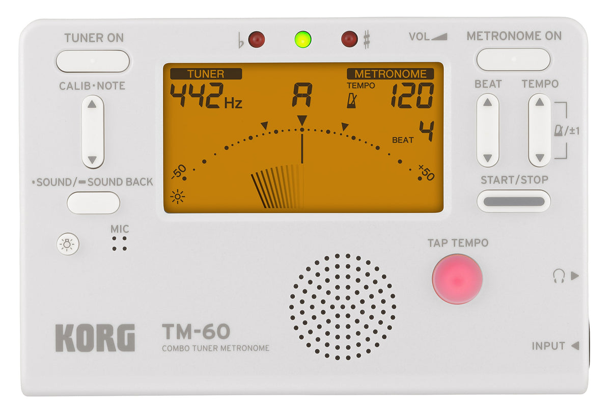 KORG KO-TM60WH TM-60 Combo Tuner Metronome with LED Screen, White