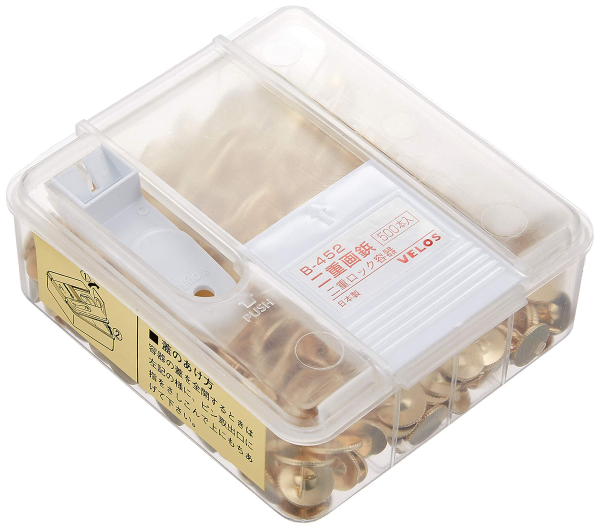 Velos B-452 Double Thumbtacks, Poly Case, 500 Pieces, Gold