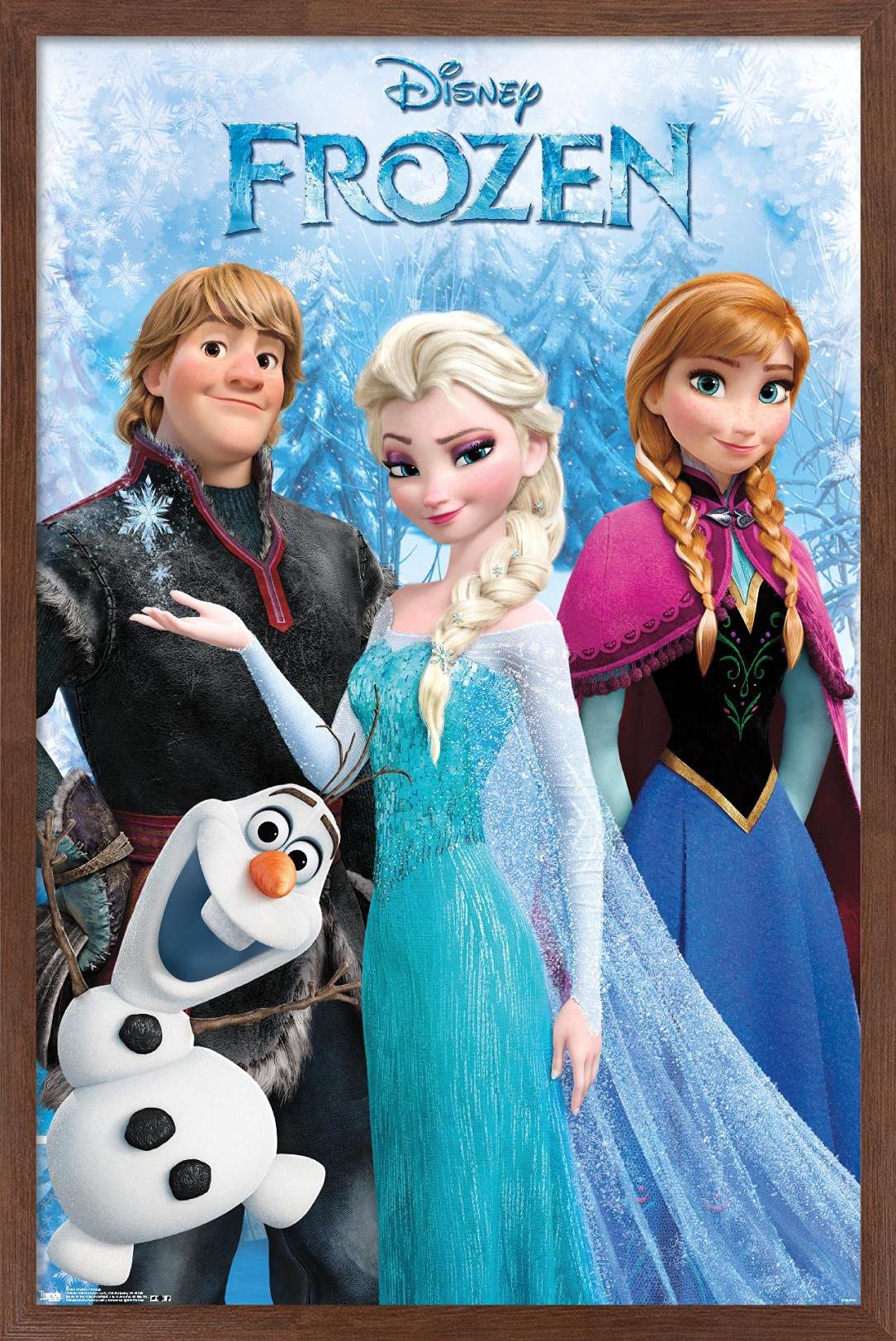 Trends International Disney Frozen - Group Wall Poster, 14.725" x 22.375", Mahogany Framed Version