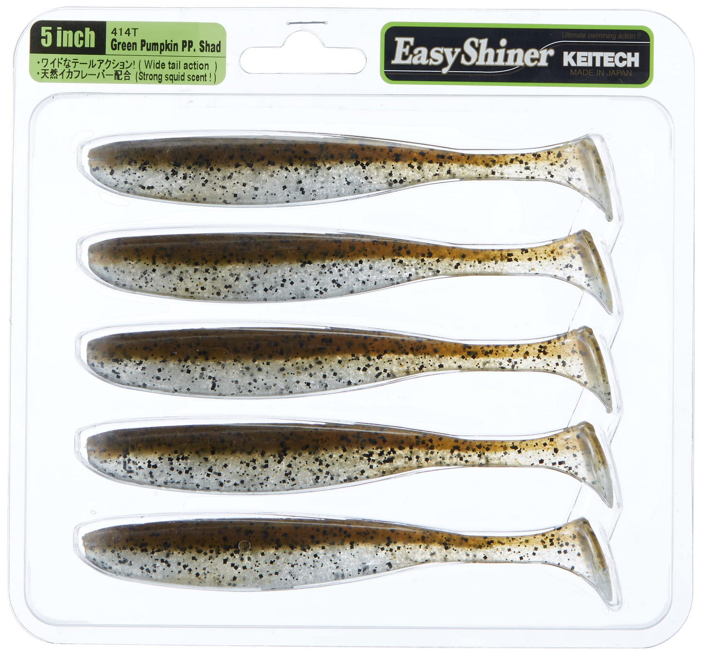 KEITECH 414 Green Pumpkin Pepper Lure, Easy Shiner, 5 Inches
