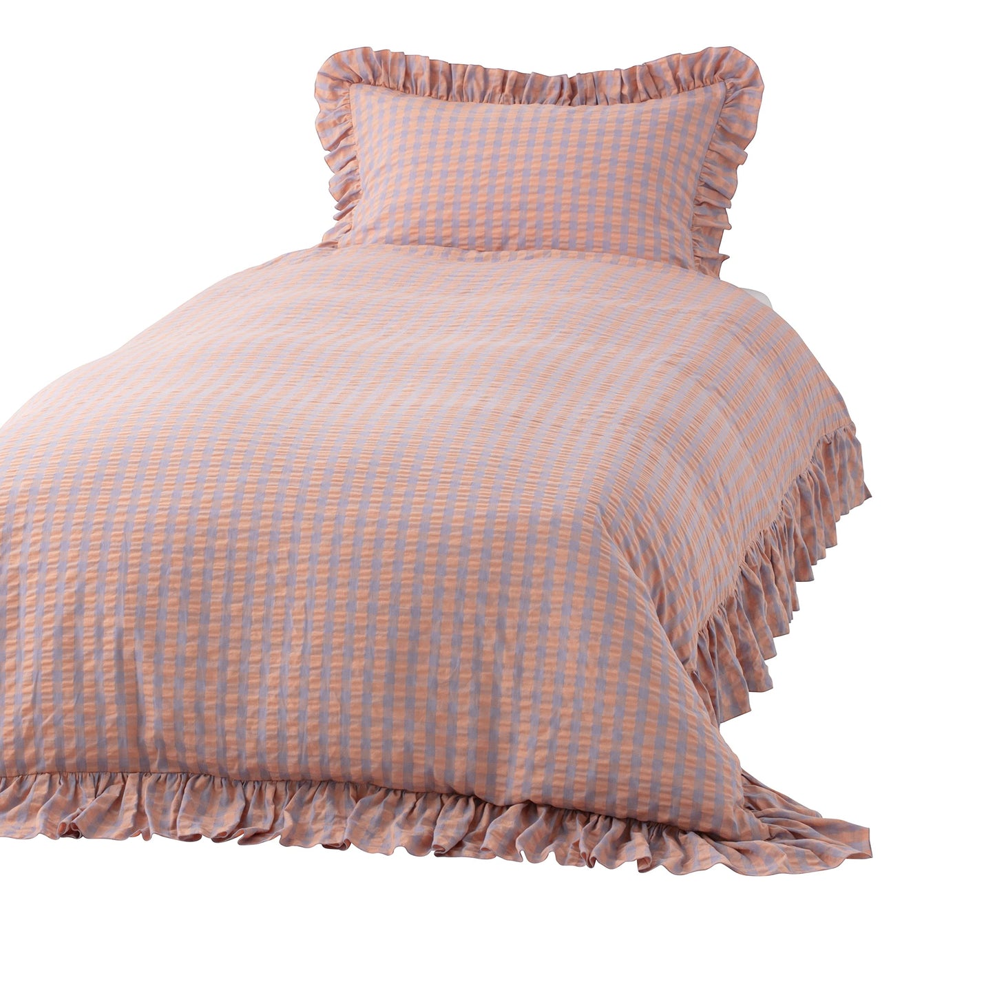 Francfranc Franc Ruffle Check Duvet Cover Semi Double Orange x Purple