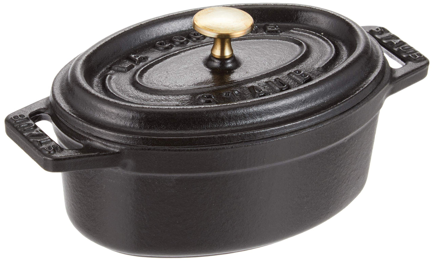 staub La Cocotte Oval 40500-111 Mini Pico Cocotte Oval Black 40500-111 Small Two-Handed Cast Enameled Pot