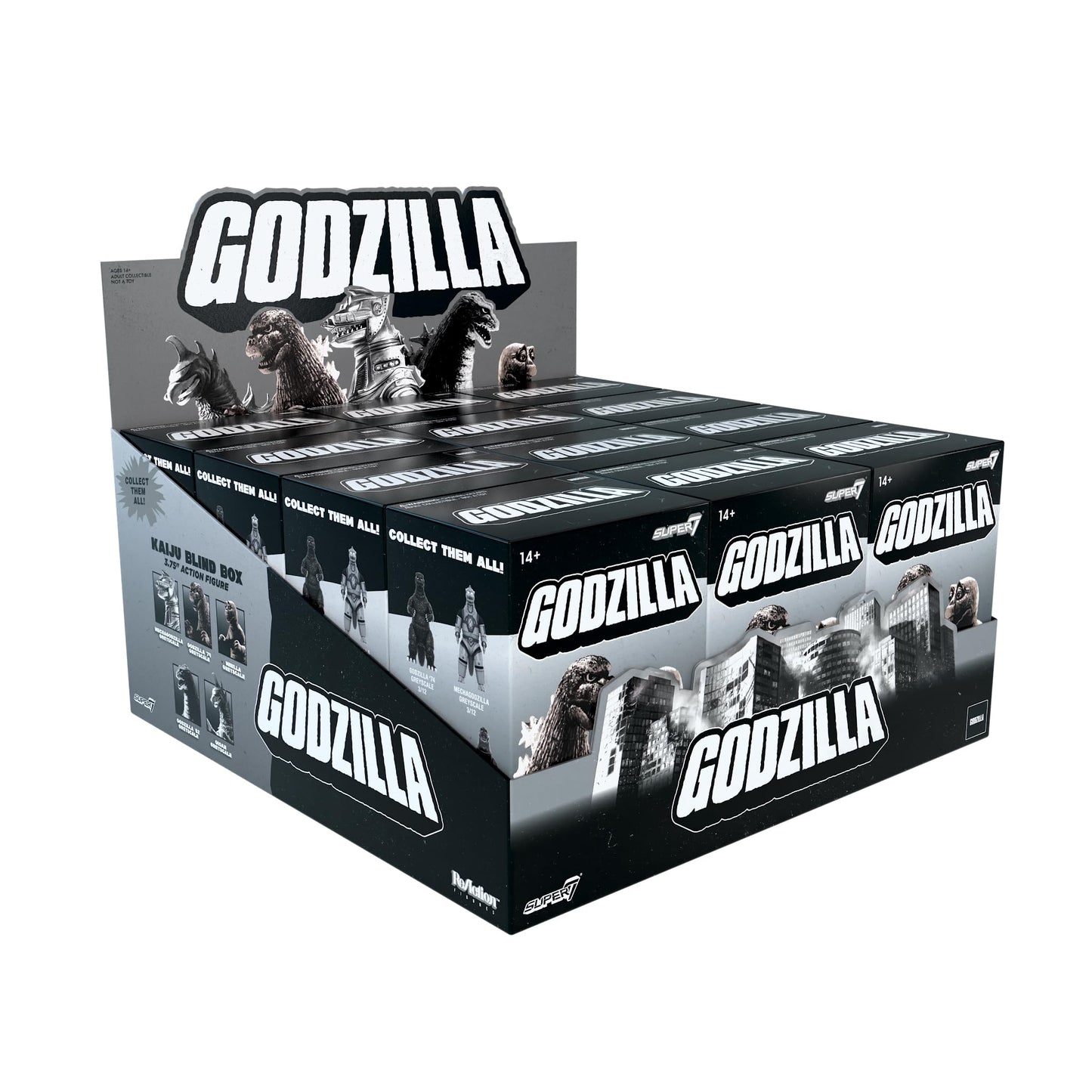 Super7 Toho Godzilla Blind Box Flat - (12 Pack) 3.75" Toho Godzilla Action Figures Classic Cartoon Collectibles and Retro Toys