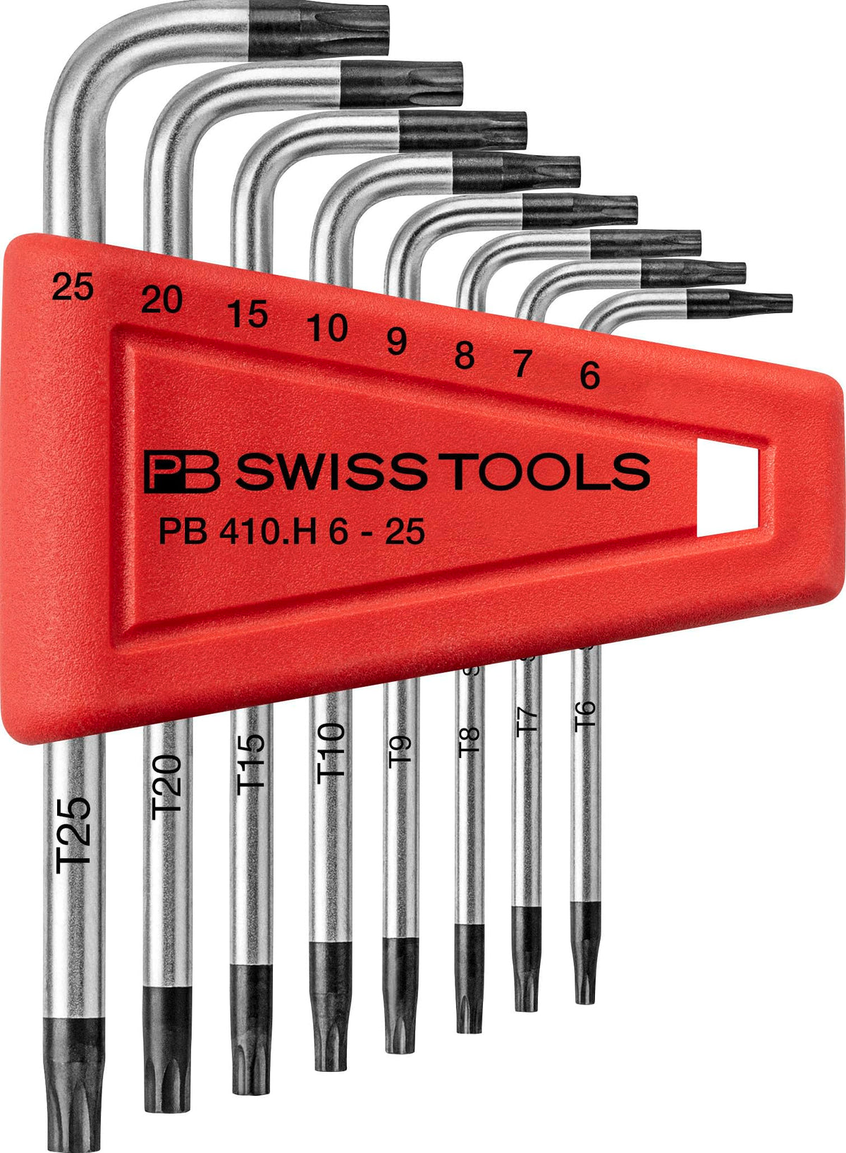 PB Swiss Tools Torx L-Wrench Set PB 410.H 6-25 CN | 100% Swiss Made | 8-Piece Allen Key Set Size T6-T25 in Practical Plastic Holder