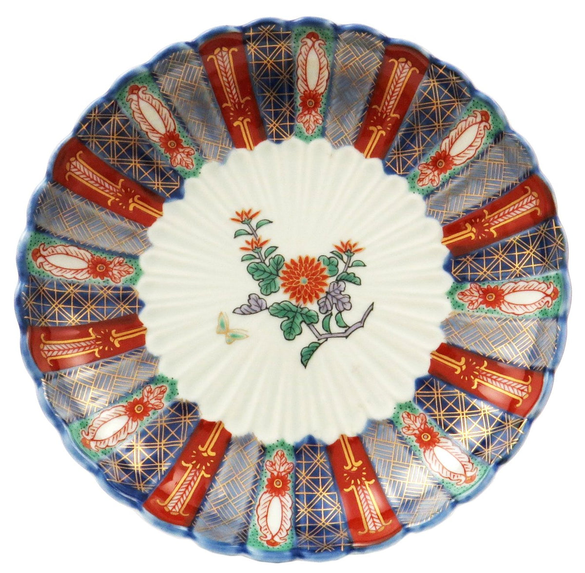 Hasami Ware 009002-516 Hayashikuro Kiln Gorgeous Old Imari Style No. 5 Plate, Dyed Nishiki Crest