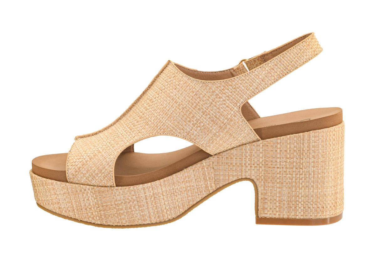 Corkys Footwear Women's Miss Carley Platform Sandal - 3 Inch Heel, Trendy And Comfortable Peep Toe with Adjustable Hook and Loop Strap - Year Round Wear Raffia Size 09
