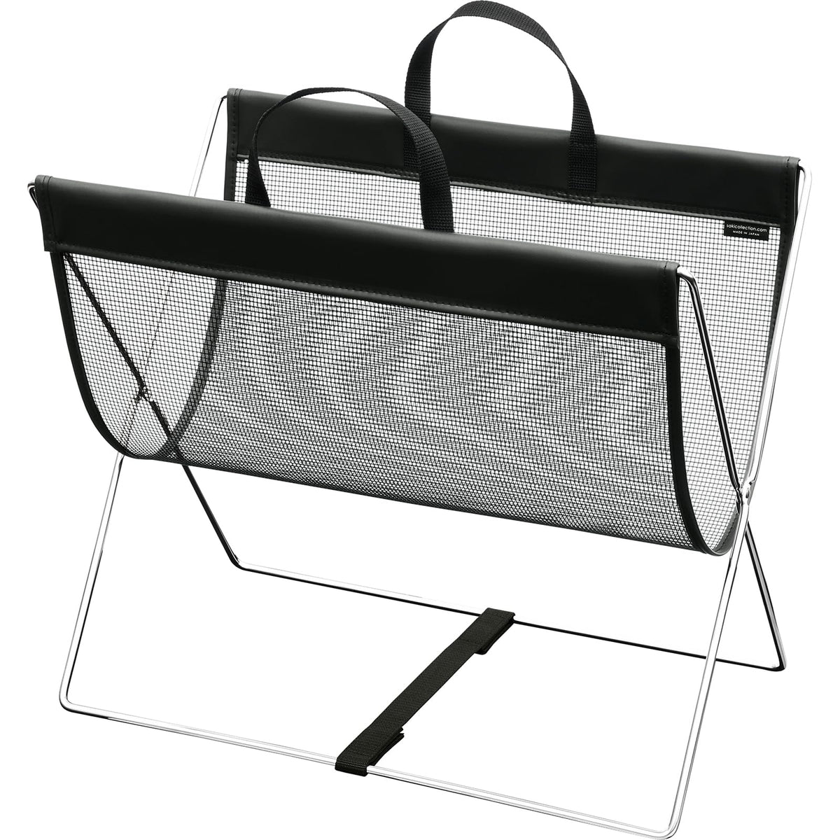 Saki R-358 Luggage Bag, Self Wagon, Mesh x Leather, PVC, Black
