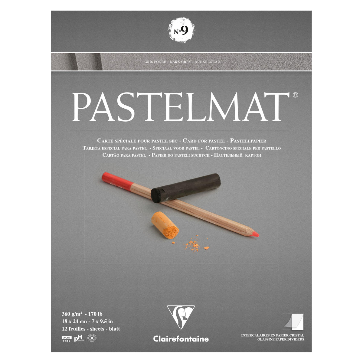 Clairefontaine Pastel Mat No.9 Block 18x24cm 12 Sheets 360g/m² Pastel Paper Acid-Free Acid Free Pencils Colored Pencils Clairefontaine cf96213