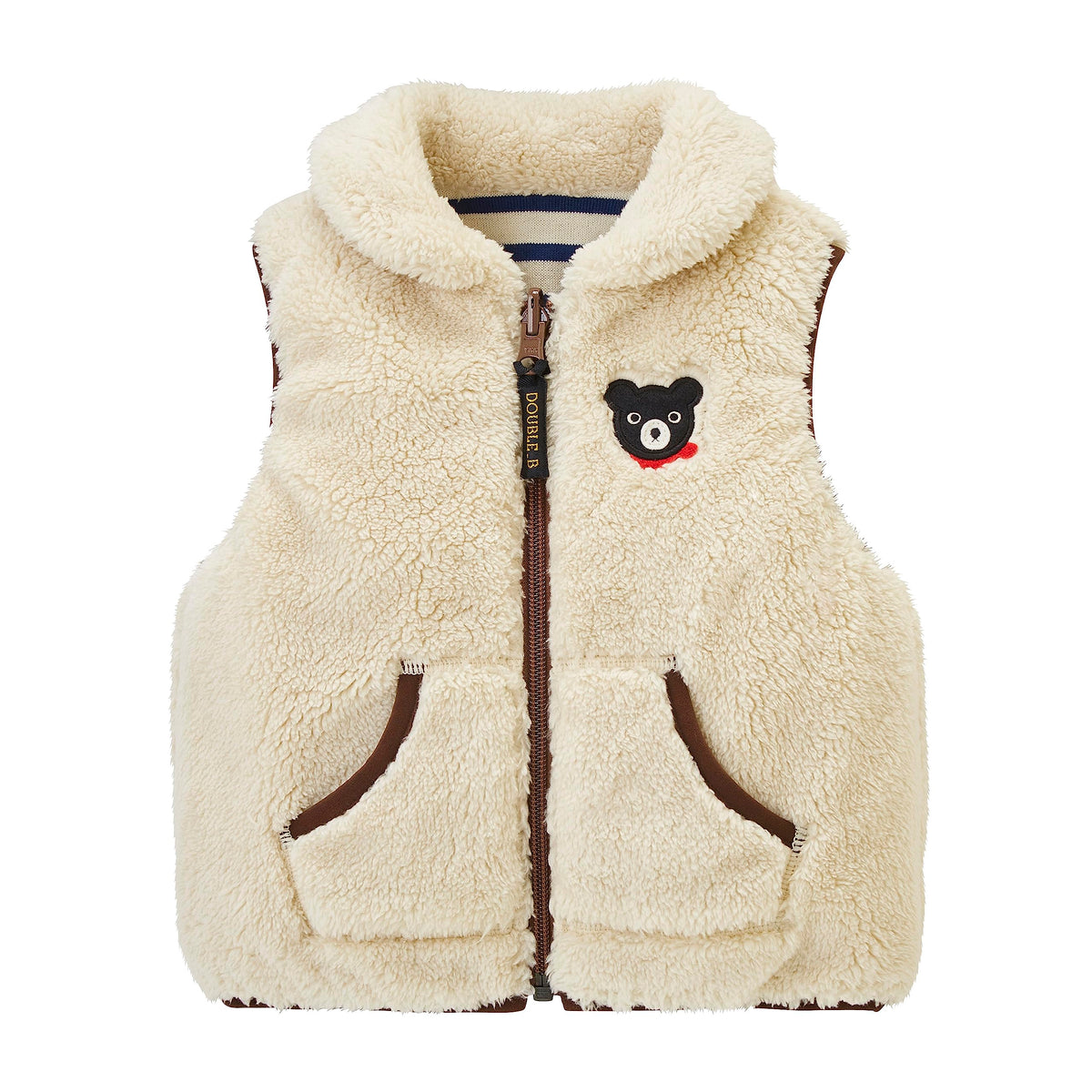 Miki House 63-5701-495 Double Bee Vest, Boa, Cold Protection, Reversible for Boys, Girls, Baby, Kids, Children's Clothing, Ivory, 80